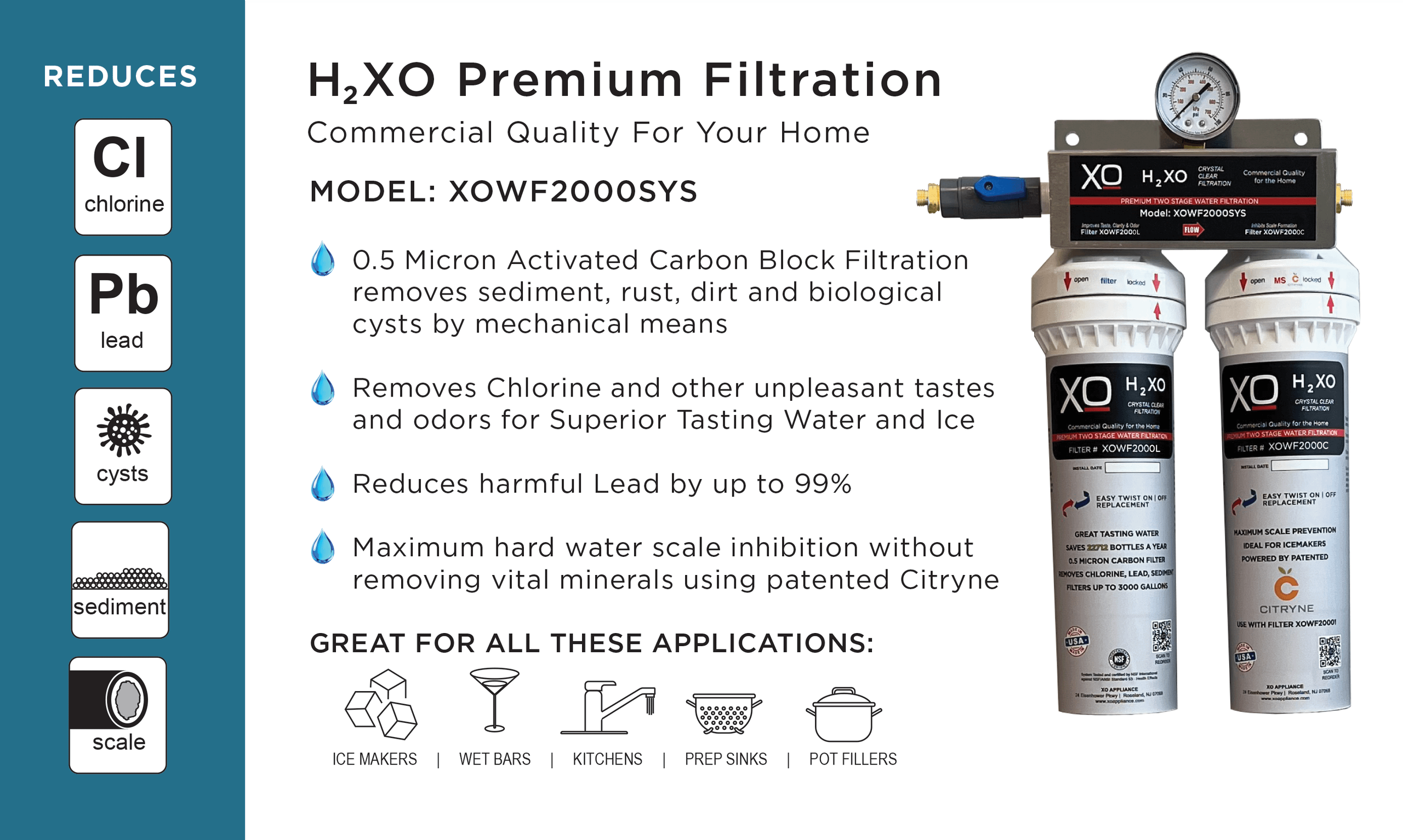 XO APPLIANCE XOWF2000SYS Dual Stage In-Line Drinking Water Filtration System - XOWF2000SYS