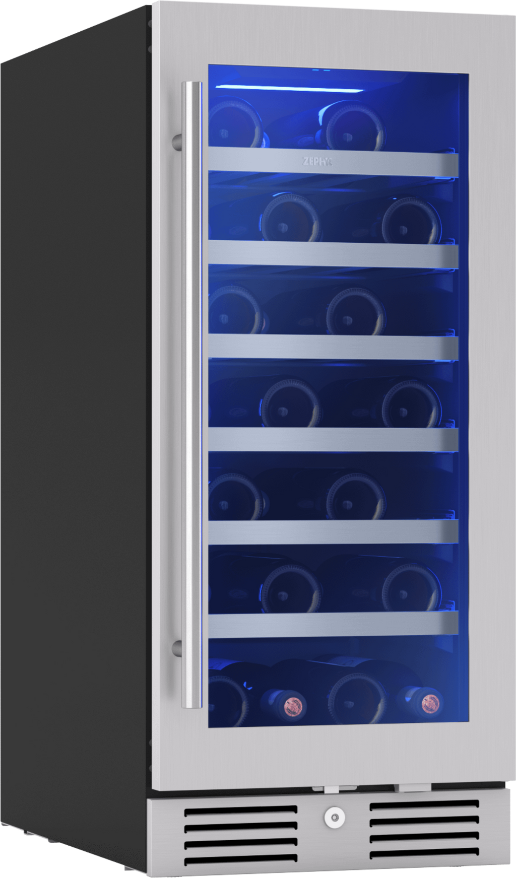 ZEPHYR Presrv Wine Cooler, 15in UC, SS+Gls, Rvs Door, 1Z in Stainless Steel - PRW15C01CG