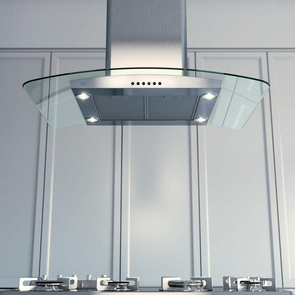 XO APPLIANCE XOMI36GC 36" CCC 600/395 CFM Island Hood Stainless/Glass in Stainless Steel - XOMI36GC