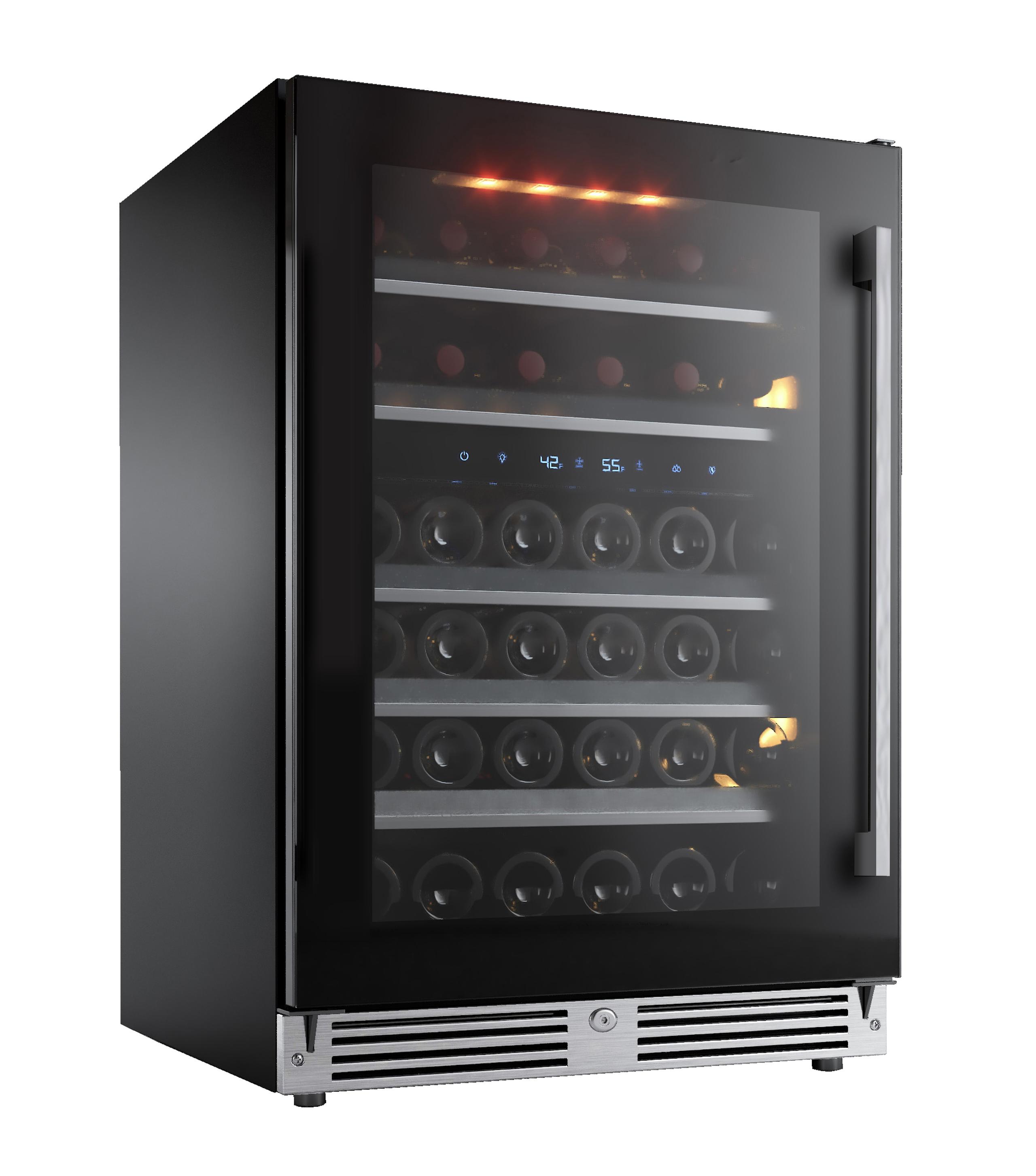 XO APPLIANCE XOU24WDZGBL Dual Zone Wine Cooler, 24" Black Glass, Left Hinge Black - XOU24WDZGBL