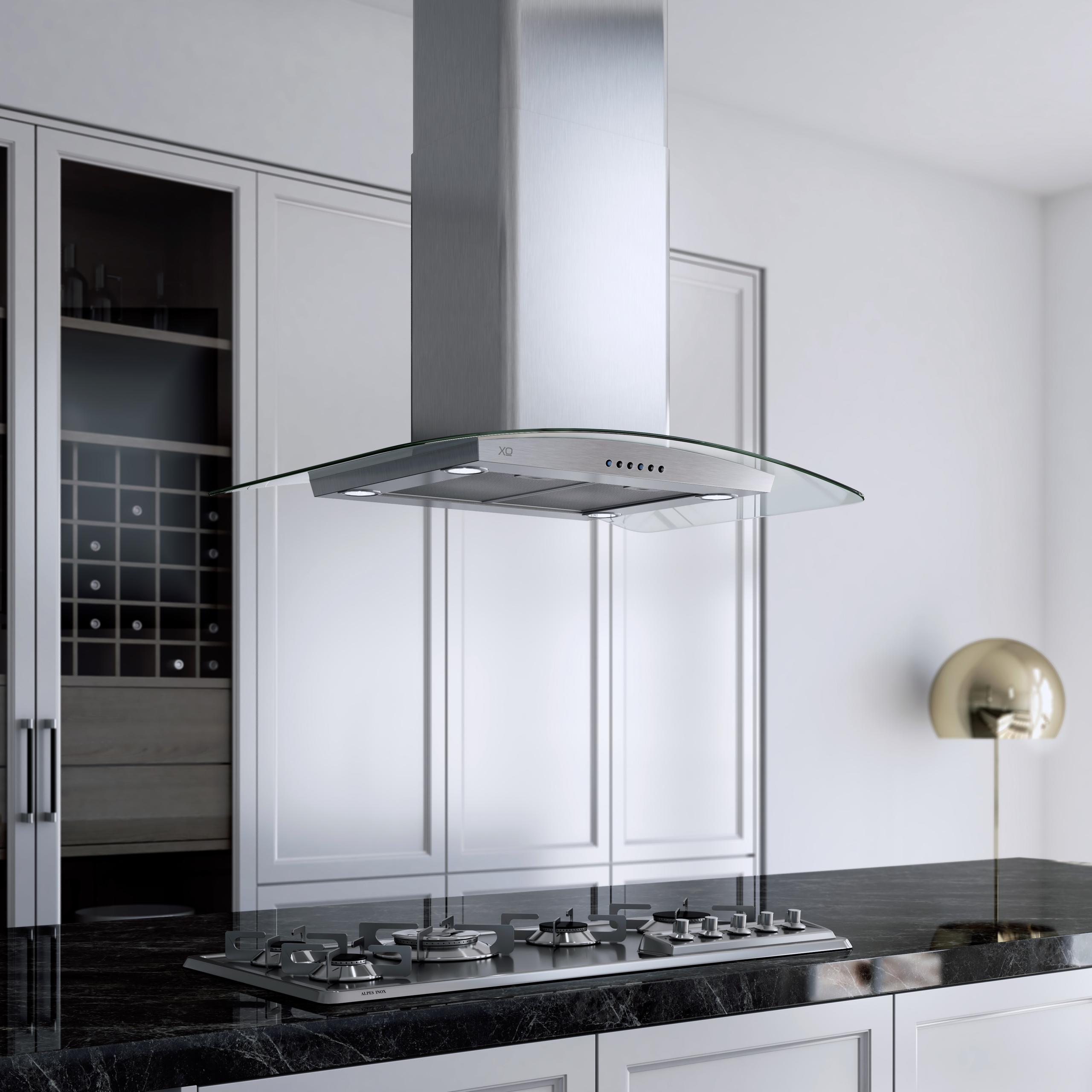 XO APPLIANCE XOMI36GC 36" CCC 600/395 CFM Island Hood Stainless/Glass in Stainless Steel - XOMI36GC