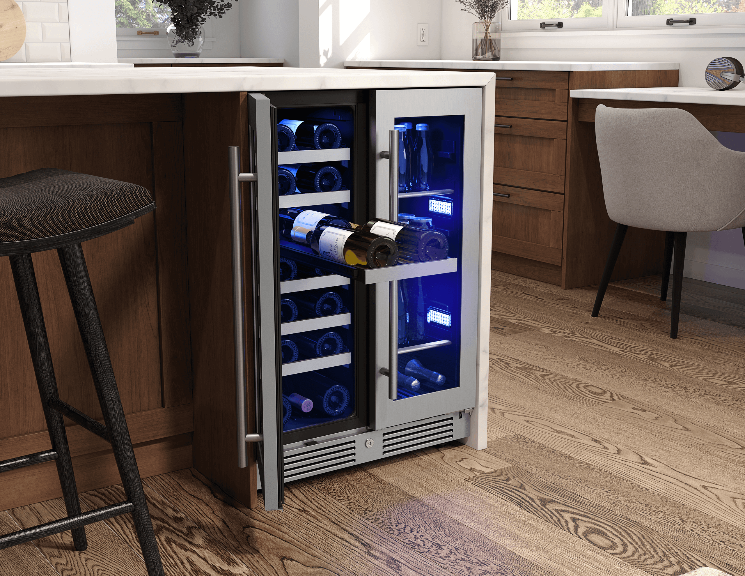 ZEPHYR Presrv Wine & Bev Cooler, 24in UC, SS+Gls, Fr Dr in Stainless Steel - PRWB24C32CG