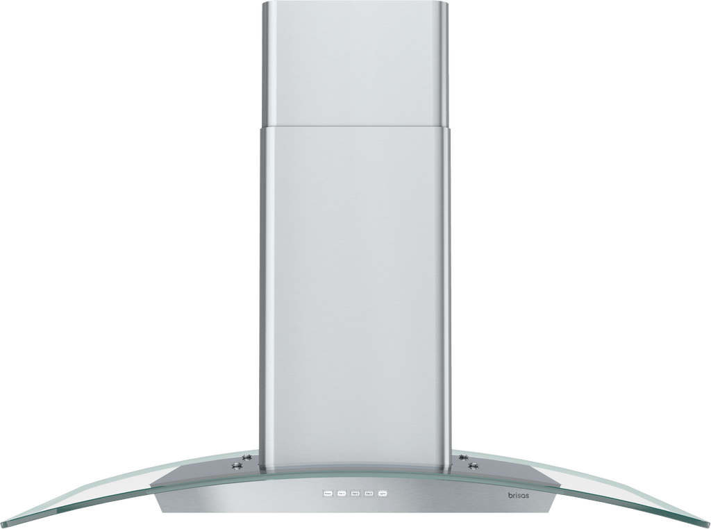 ZEPHYR Brisas Curved Glass Island, 36" G, ACT, LED in Stainless Steel - BMLE36CG