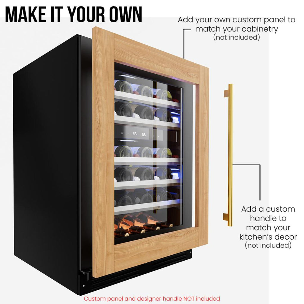 XO APPLIANCE XOU24WDZGOR 24" Wine Cooler, Dual Zone Panel Ready Glass, Right Hinge Custom Panel Ready - XOU24WDZGOR