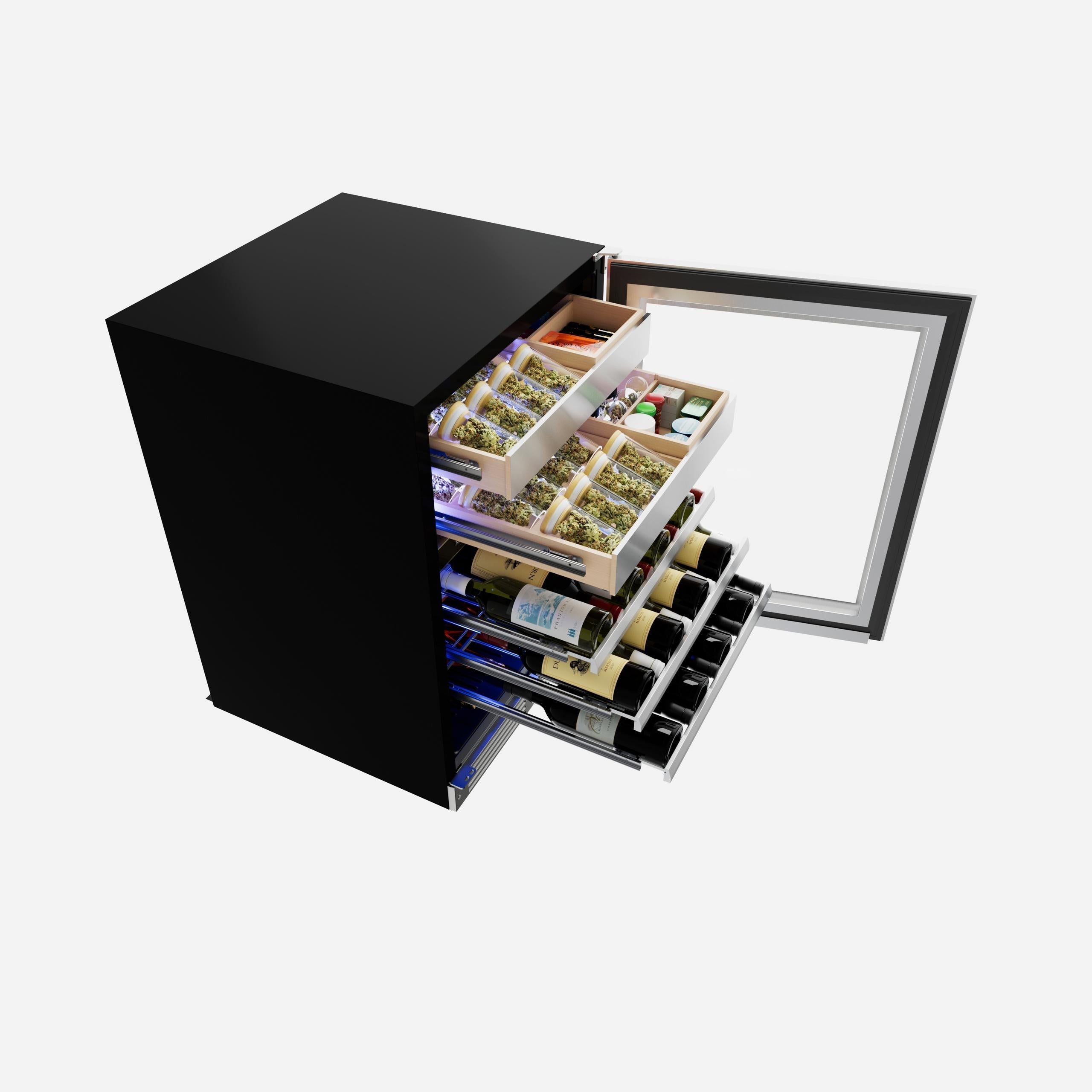XO APPLIANCE XOU24WWGBL Wine and Weed 24" Black Glass, Left Hinge Black - XOU24WWGBL