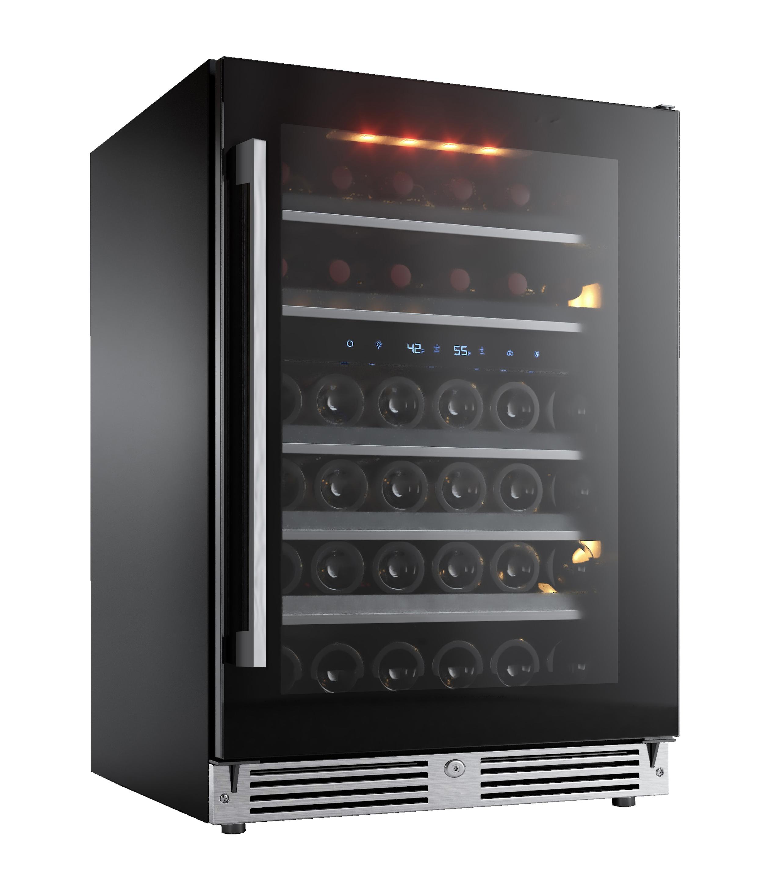 XO APPLIANCE XOU24WDZGBL Dual Zone Wine Cooler, 24" Black Glass, Left Hinge Black - XOU24WDZGBL