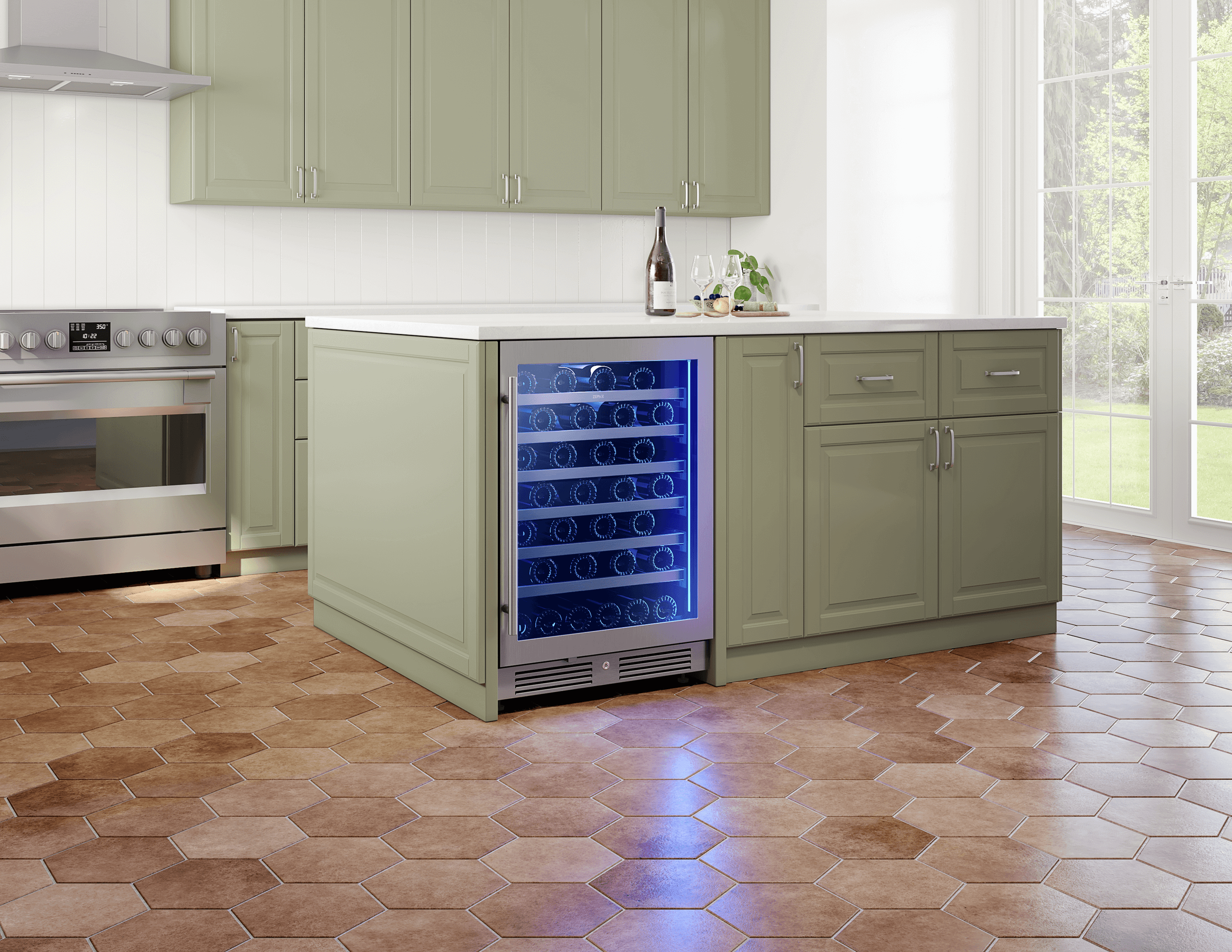 ZEPHYR Presrv Wine Cooler, 24in UC, SS+Gls, Rvs Door, 1Z in Stainless Steel - PRW24C01CG