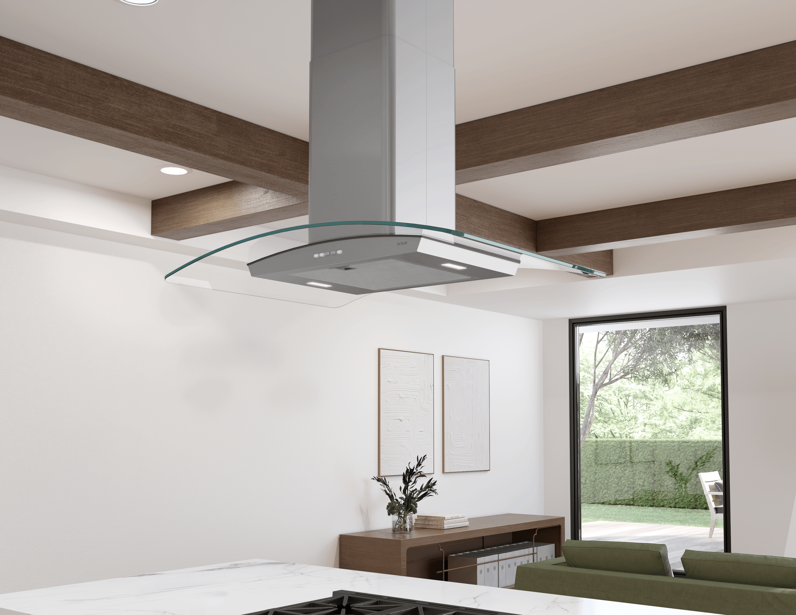 ZEPHYR Brisas Curved Glass Island, 36" G, ACT, LED in Stainless Steel - BMLE36CG