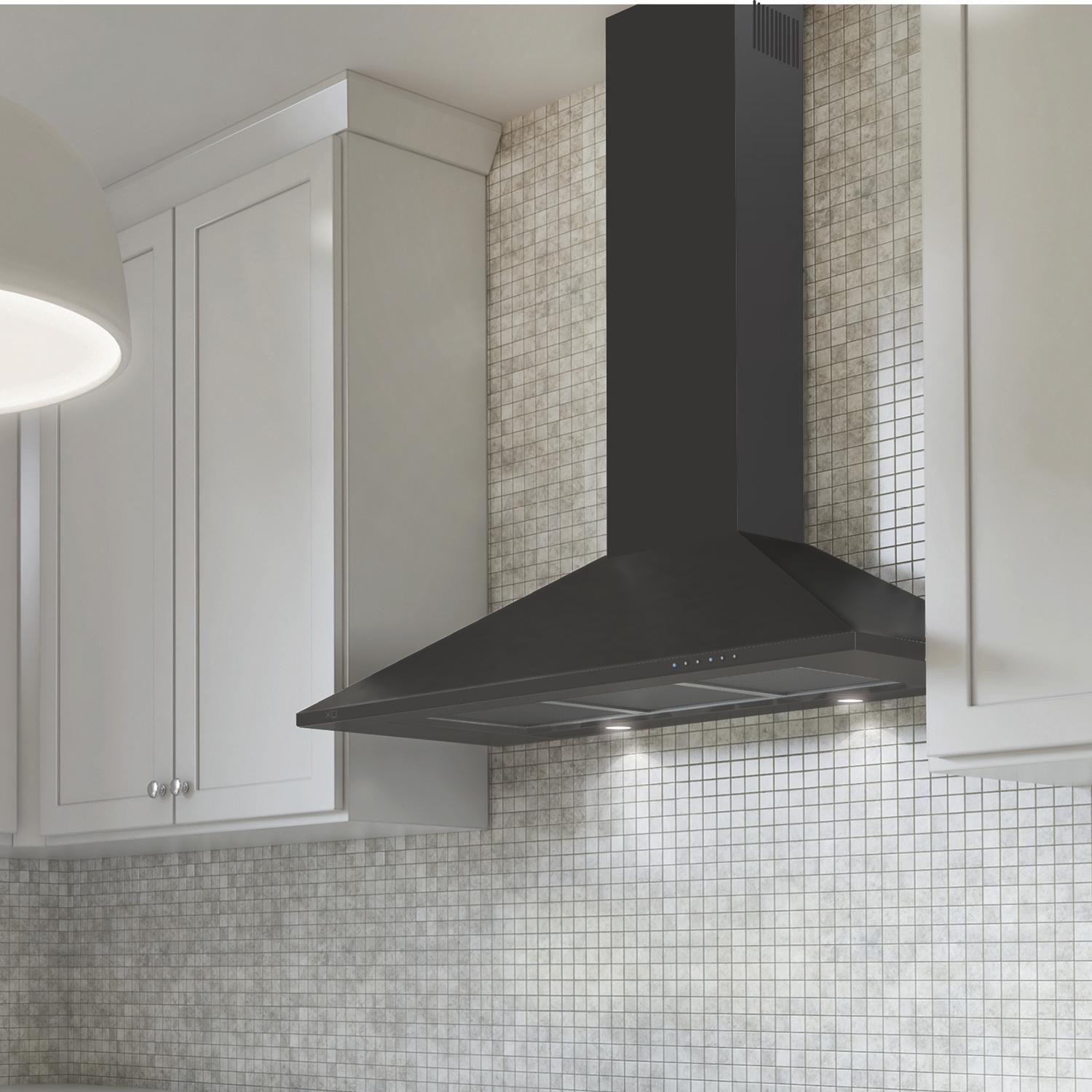 XO APPLIANCE XOB36BC 36" CCC 600/395 CFM Italian Made Wall Mount Chimney Range Hood Black - XOB36BC