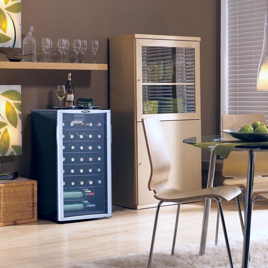 DANBY Danby 36 Bottle Free-Standing Wine Cooler in Platinum in Stainless Steel Look - DWC350BLP
