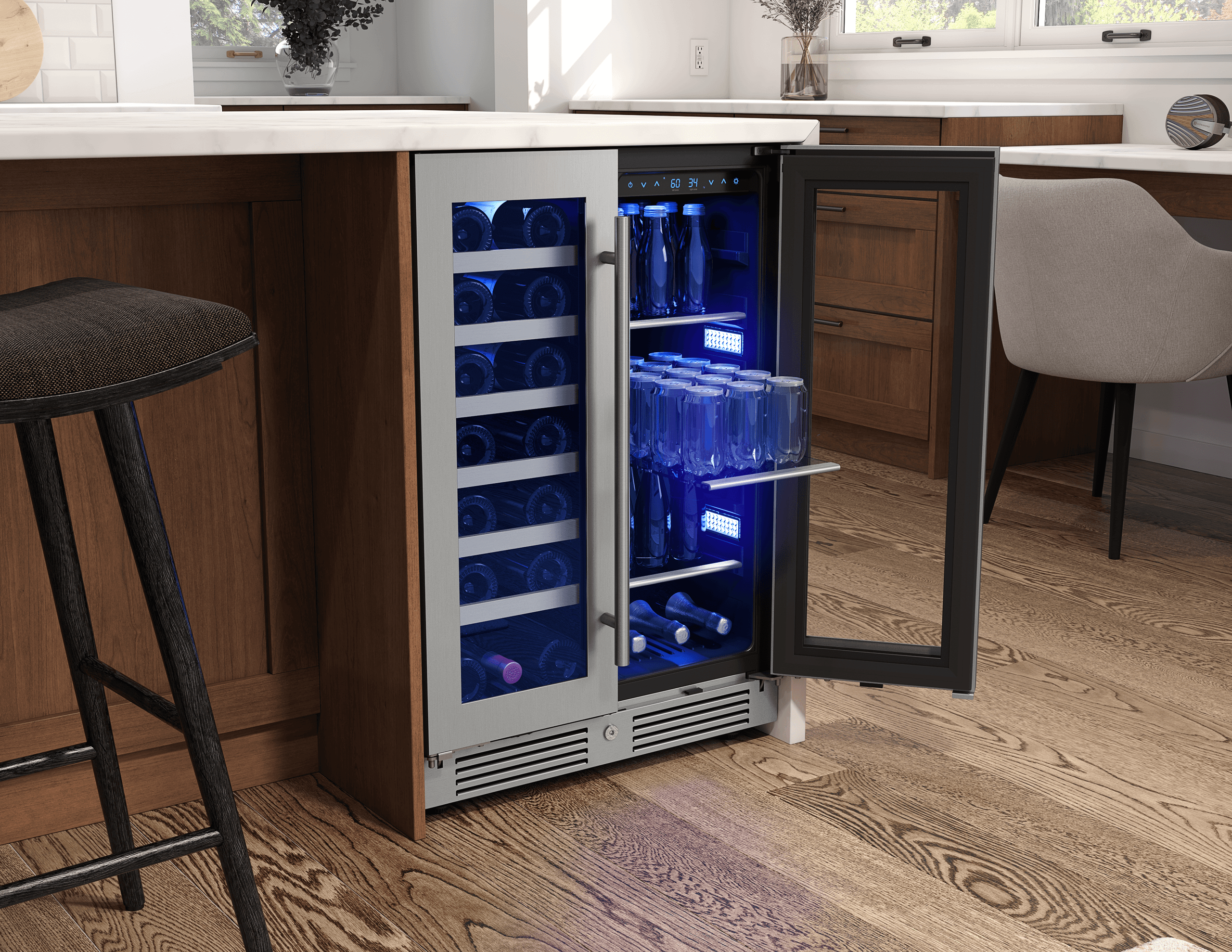 ZEPHYR Presrv Wine & Bev Cooler, 24in UC, SS+Gls, Fr Dr in Stainless Steel - PRWB24C32CG