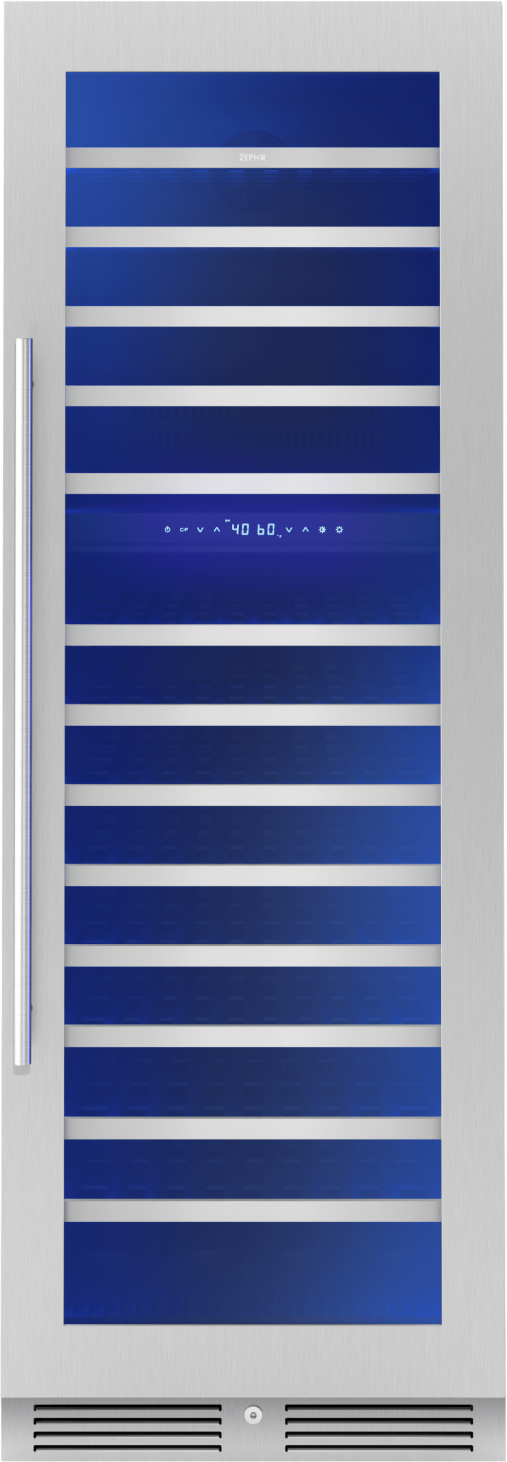 ZEPHYR Presrv Wine Cooler, 24in Full Size, SS+Glass, Reversible Door, 2 Zone in Stainless Steel - PRW24F02CG