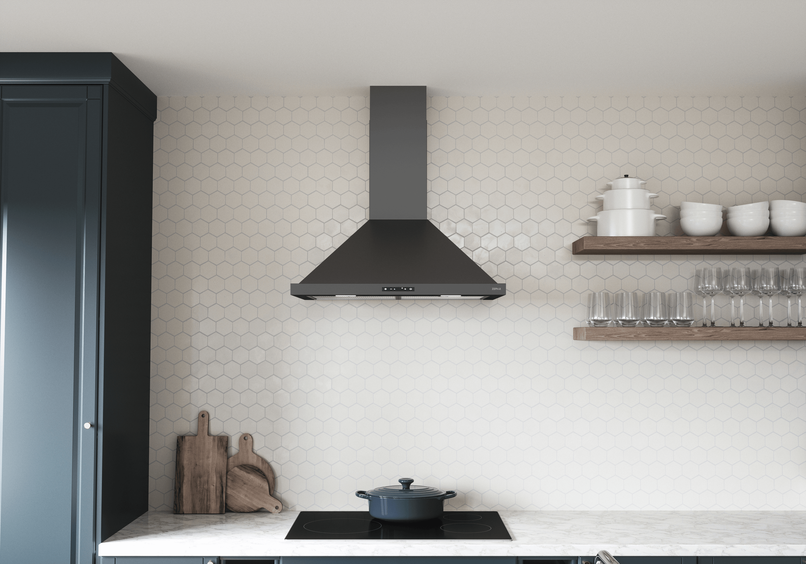 ZEPHYR Ombra, Wall, 30", Black SS, 600 CFM Black in Stainless Steel - ZOME30BBS