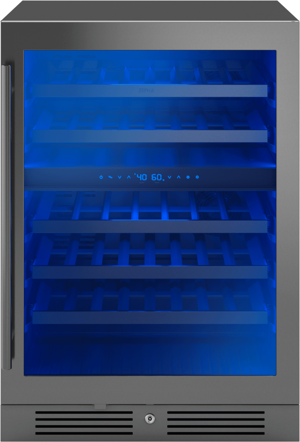 ZEPHYR Presrv Wine Cooler, 24in UC, Blk SS+Gls,Rvs Dr, 2Z Black in Stainless Steel - PRW24C02CBSG