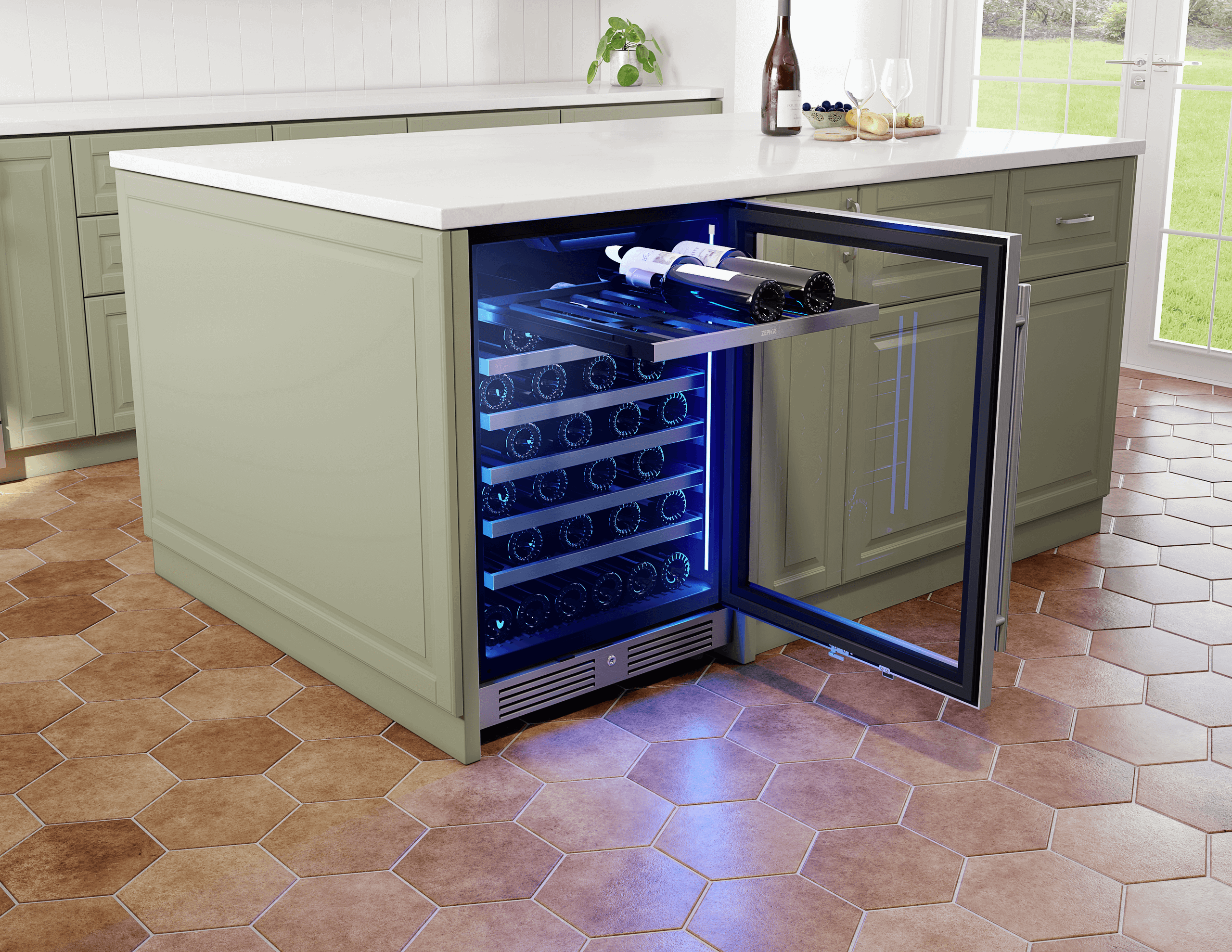 ZEPHYR Presrv Wine Cooler, 24in UC, SS+Gls, Rvs Door, 1Z in Stainless Steel - PRW24C01CG