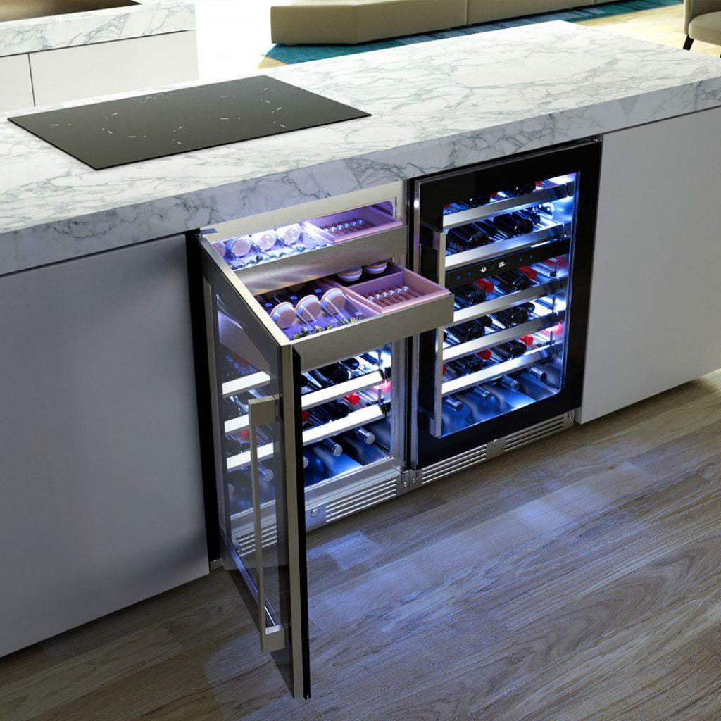 XO APPLIANCE XOU24WWGBL Wine and Weed 24" Black Glass, Left Hinge Black - XOU24WWGBL