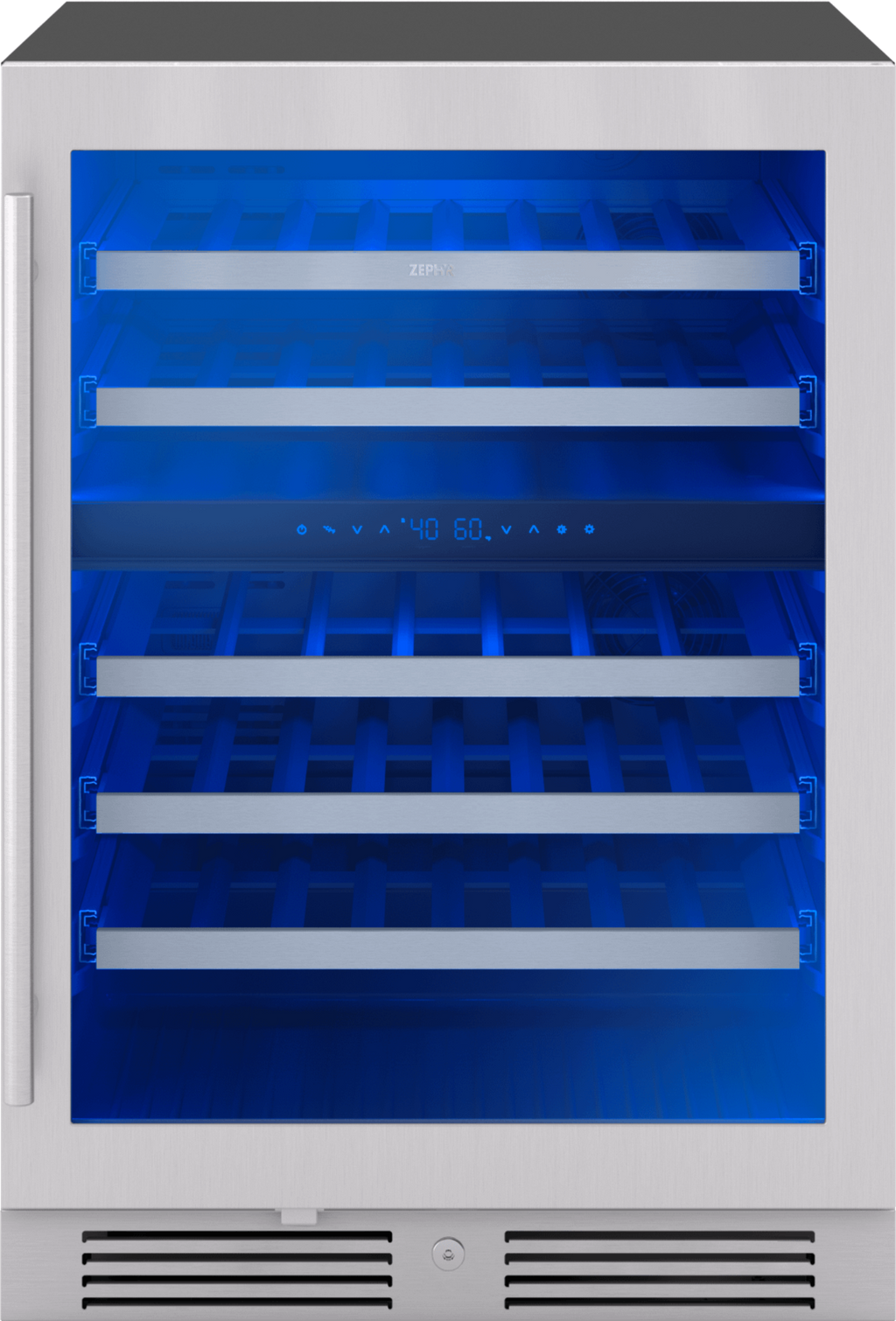 ZEPHYR Presrv Wine Cooler, 24in UC, SS+Gls, Rvs Door, 2Z in Stainless Steel - PRW24C02CG