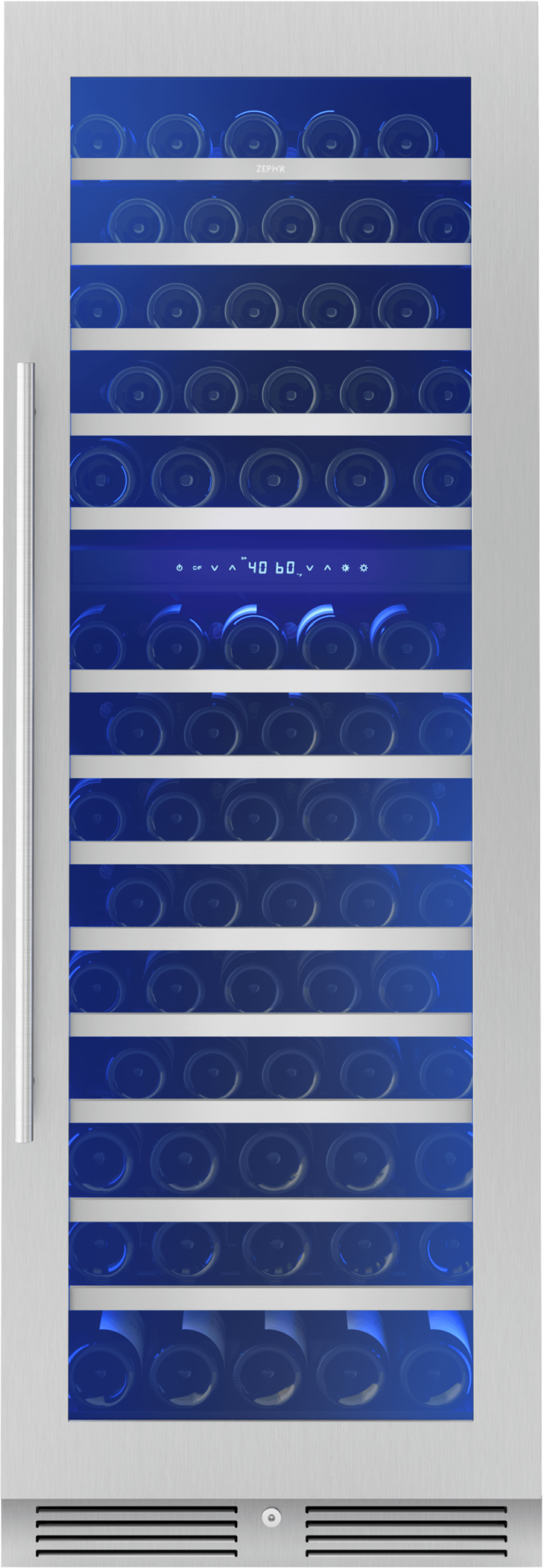 ZEPHYR Presrv Wine Cooler, 24in Full Size, SS+Glass, Reversible Door, 2 Zone in Stainless Steel - PRW24F02CG