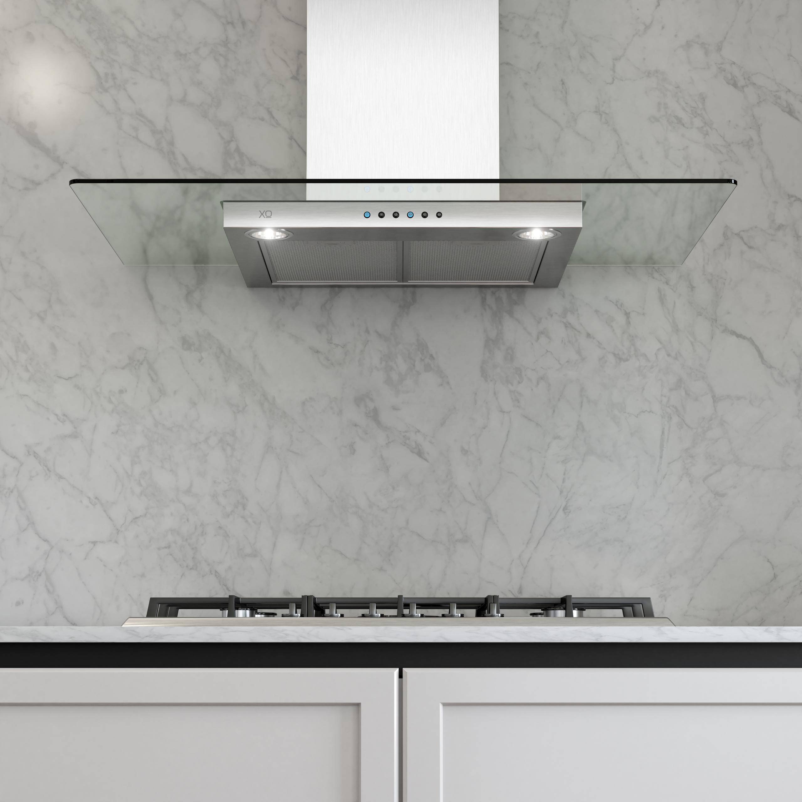XO APPLIANCE XOQ30GC 30" CCC 600/395 CFM Wall Chimney Hood Stainless/Glass in Stainless Steel - XOQ30GC