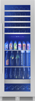 ZEPHYR Presrv Wine and Beverage Cooler, 24in, Full Size, SS+Glass, Reversible Door, 2 Zones in Stainless Steel - PRWB24F02BG