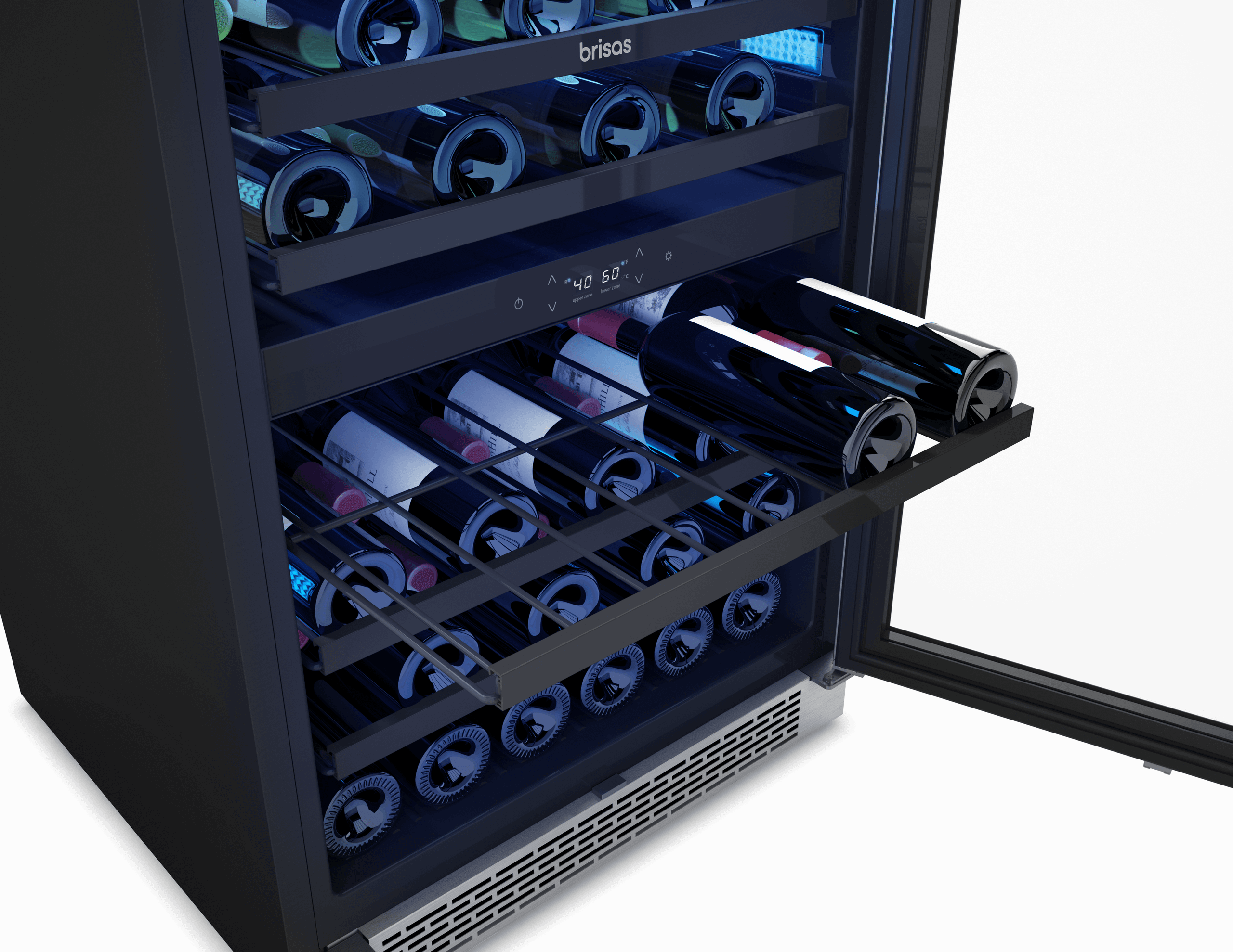 ZEPHYR Brisas Wine Cooler, 24in UC, SS+Gls, Rvs Dr, 2Z in Stainless Steel - BWN24C02AG