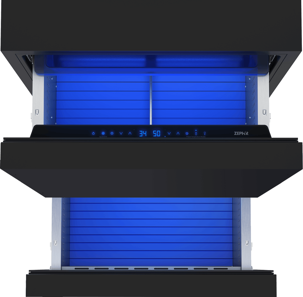 ZEPHYR Presrv Refrigerator Drawers, 24in Compact, Panel Ready, 2 Zone Custom Panel Ready - PRRD24C2AP