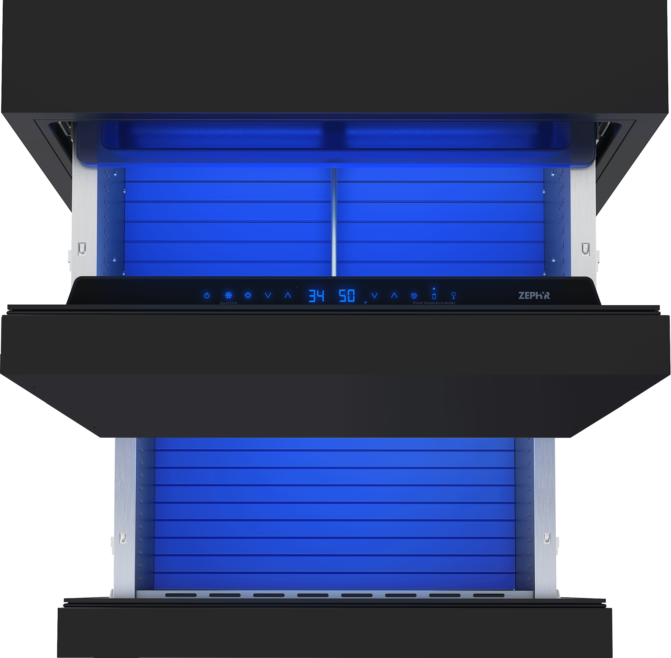 ZEPHYR Presrv Refrigerator Drawers, 24in Compact, Panel Ready, 2 Zone Custom Panel Ready - PRRD24C2AP