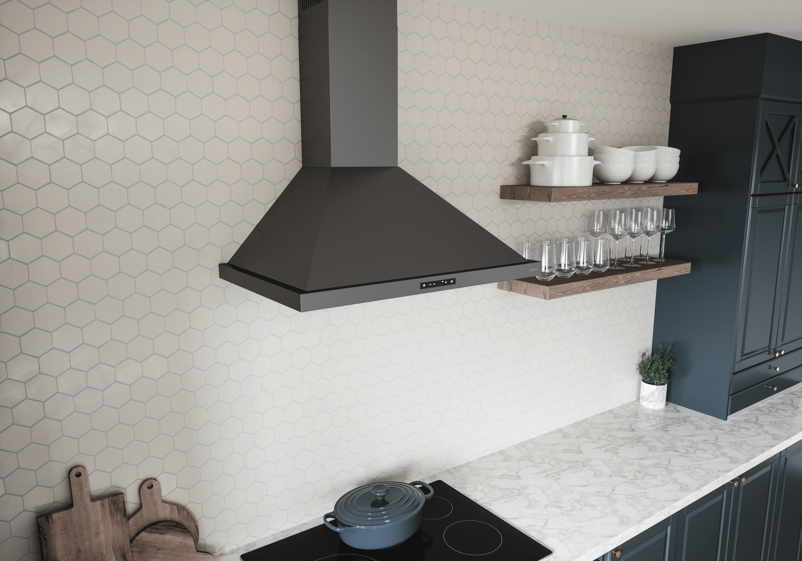 ZEPHYR Ombra, Wall, 30", Black SS, 600 CFM Black in Stainless Steel - ZOME30BBS