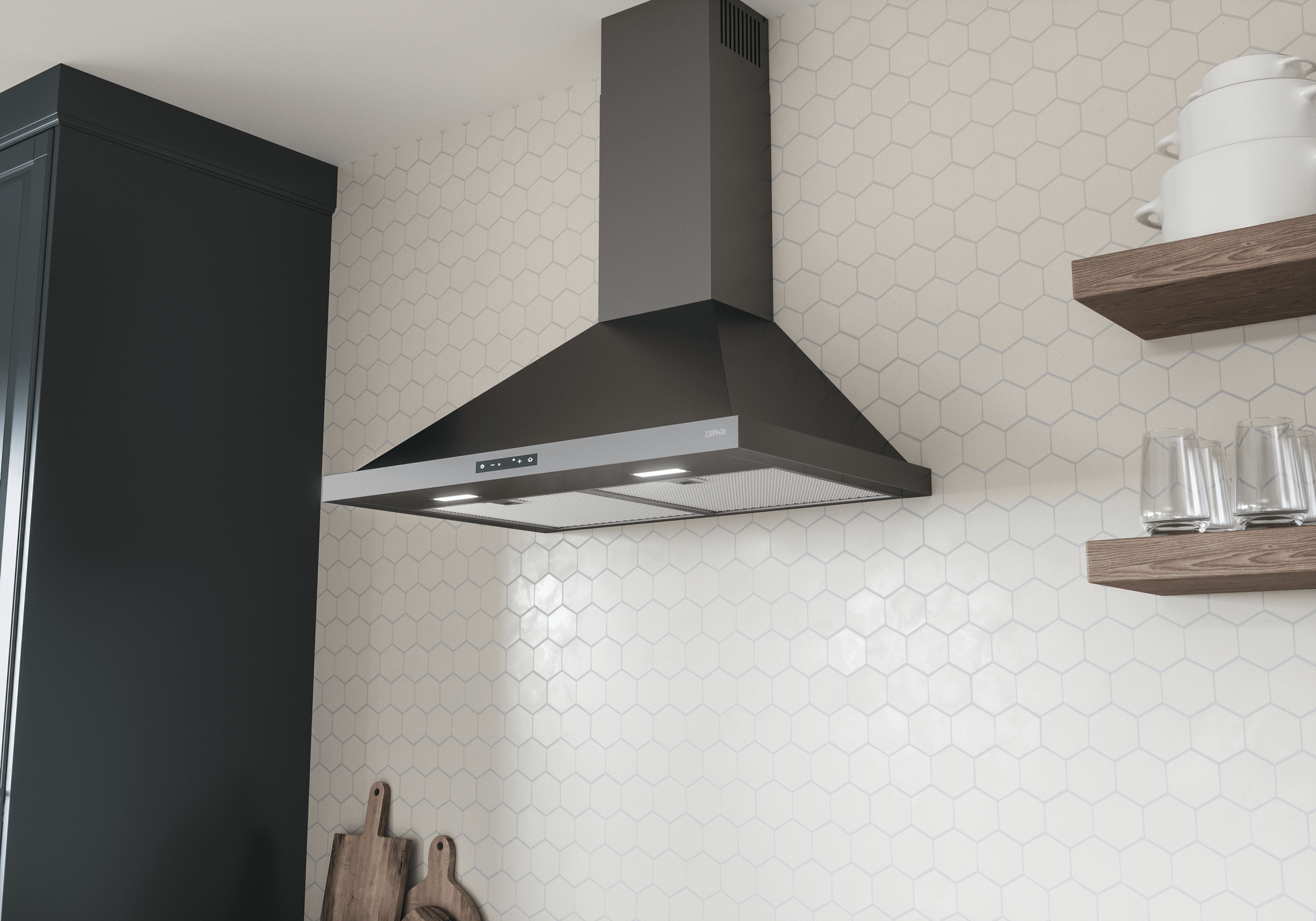 ZEPHYR Ombra, Wall, 30", Black SS, 600 CFM Black in Stainless Steel - ZOME30BBS