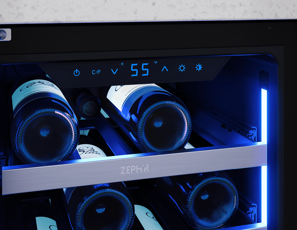 ZEPHYR Presrv Wine Cooler, 15in UC, SS+Gls, Rvs Door, 1Z in Stainless Steel - PRW15C01CG