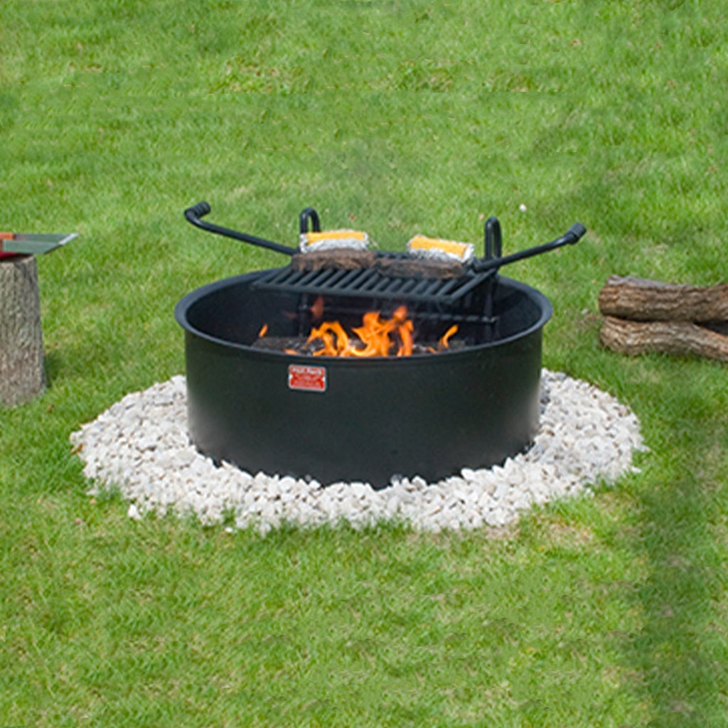 Pilot Rock 3 Pack 24” Steel Ground Fire Pit Rings & Metal Cooking Grates, Black - 415886