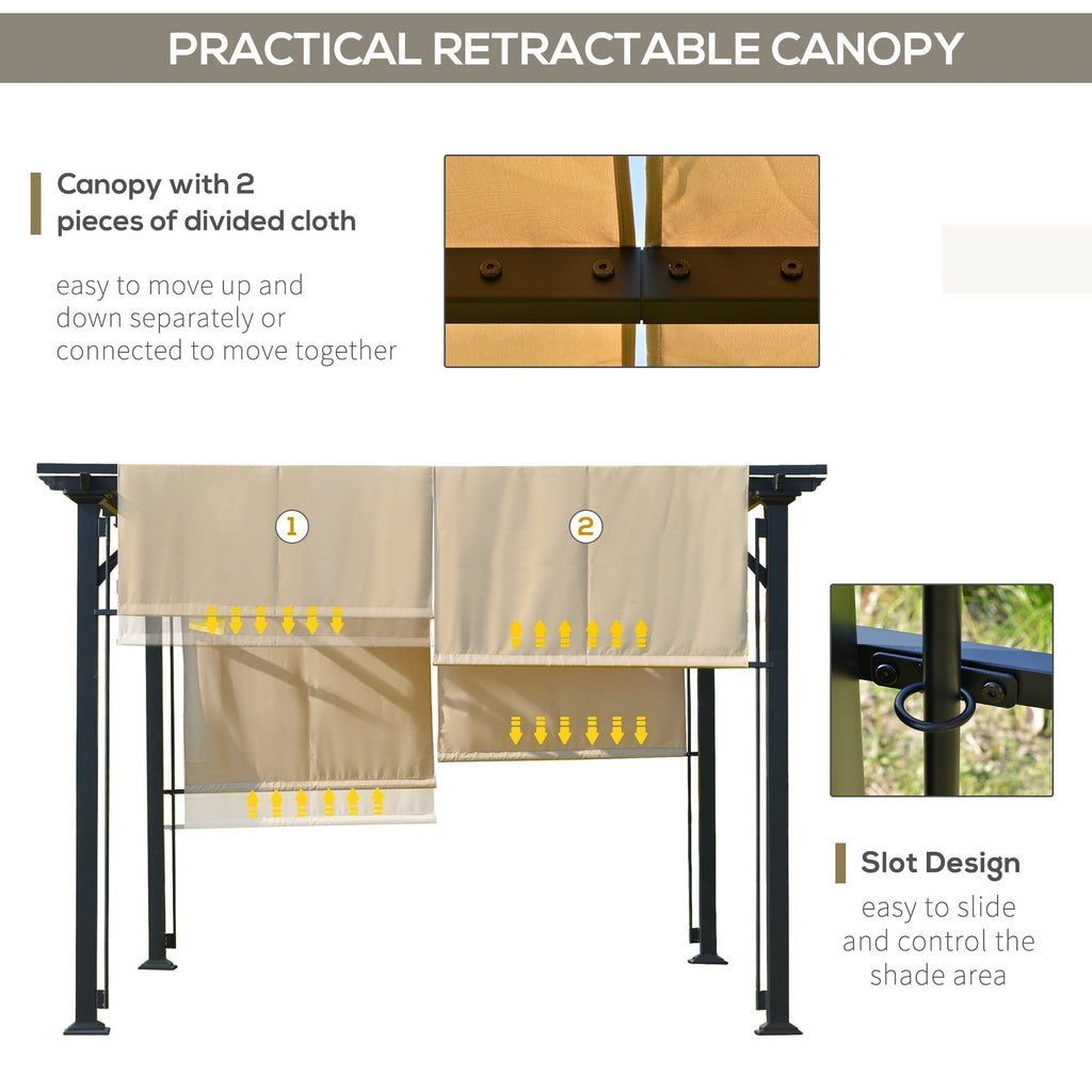 Outsunny 12' x 10' Retractable Pergola Canopy, Sun Shade, Unique Design, Metal Shelter, Beige - 84C-242V01