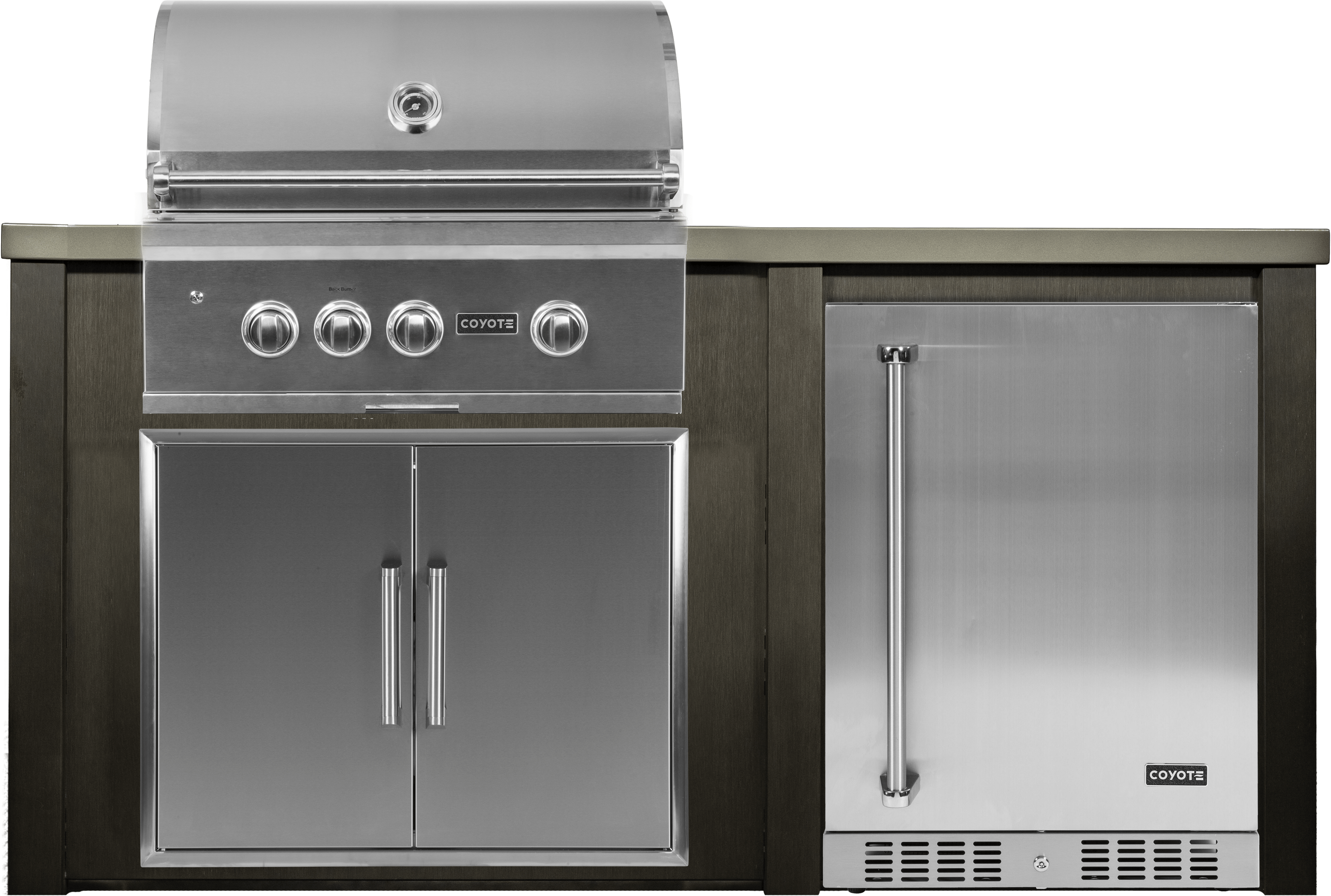 Haven 72" Coyote Outdoor Kitchen Island w/ 24" Refrigerator  - HCOY72REF-2