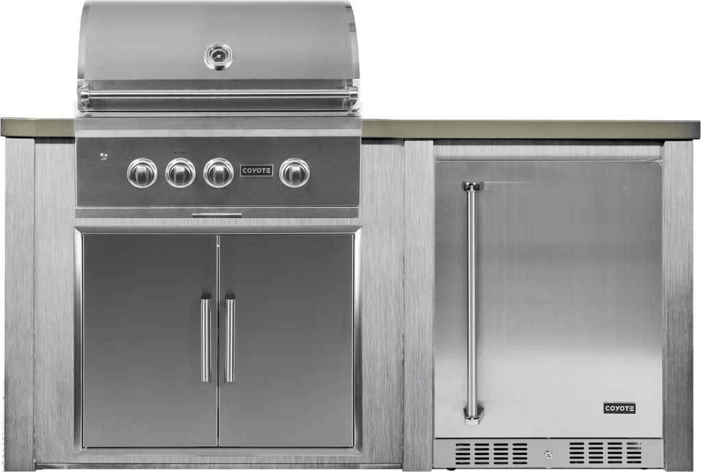 Haven 72" Coyote Outdoor Kitchen Island w/ 24" Refrigerator  - HCOY72REF-2