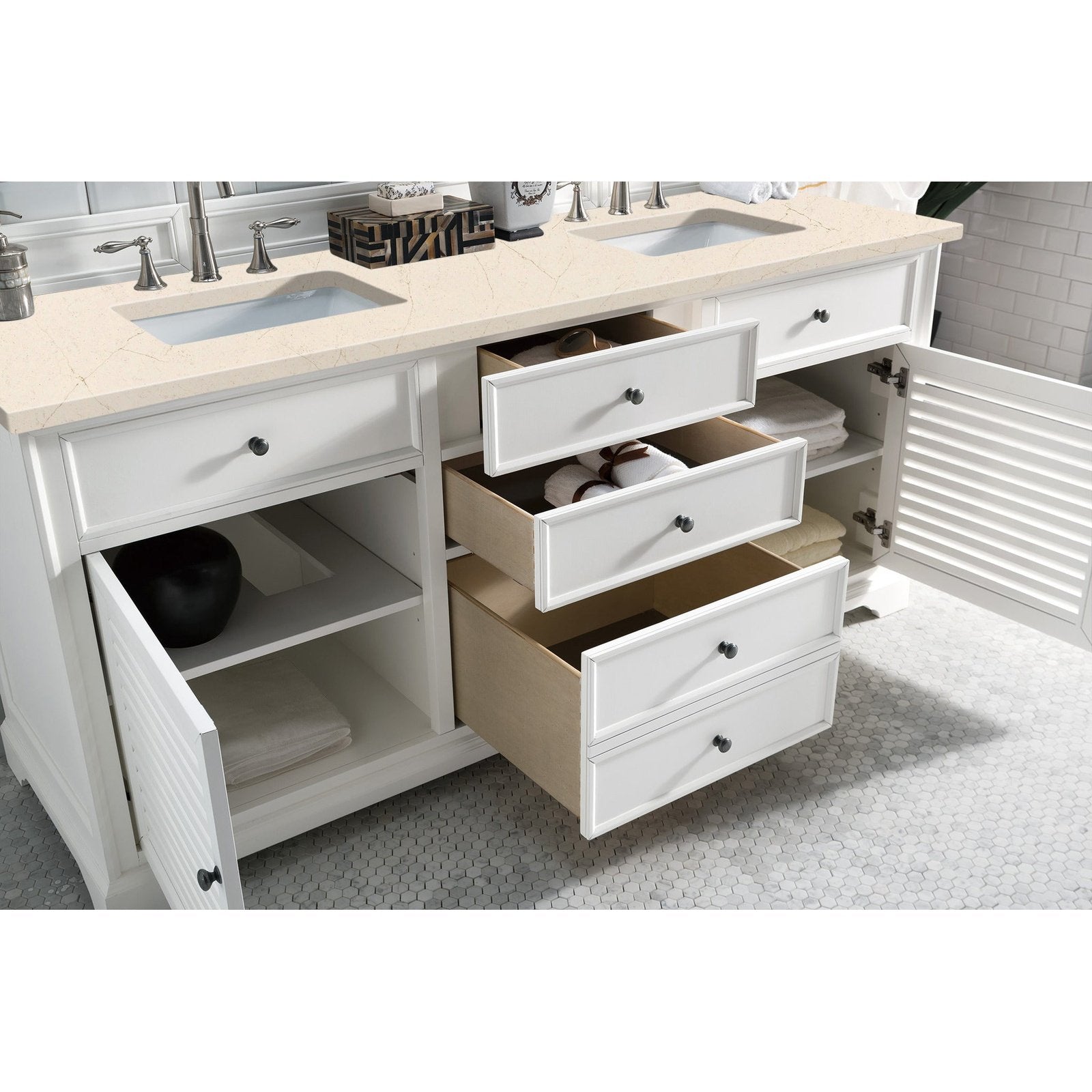 James Martin Vanities Savannah 72" Bright White Double Vanity - 238-104-V72-BW-3AF