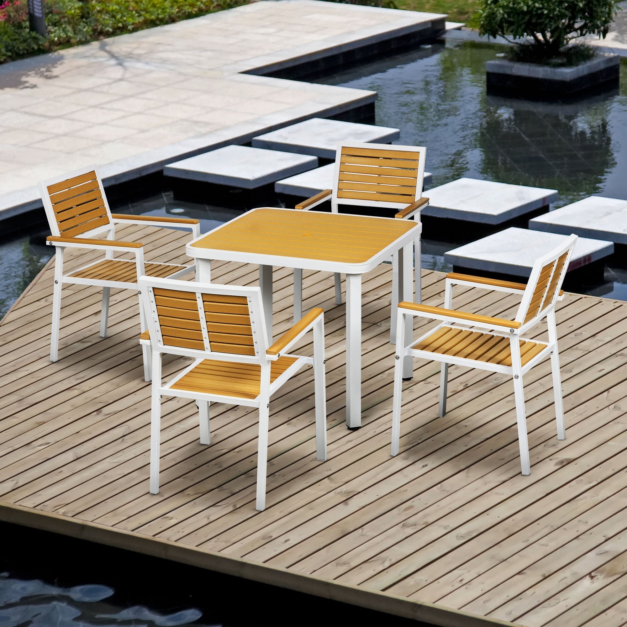 Outsunny 5 Piece Aluminum Frame Patio Dining Set for 4 with Umbrella Hole, Yellow - 84G-348V00YL