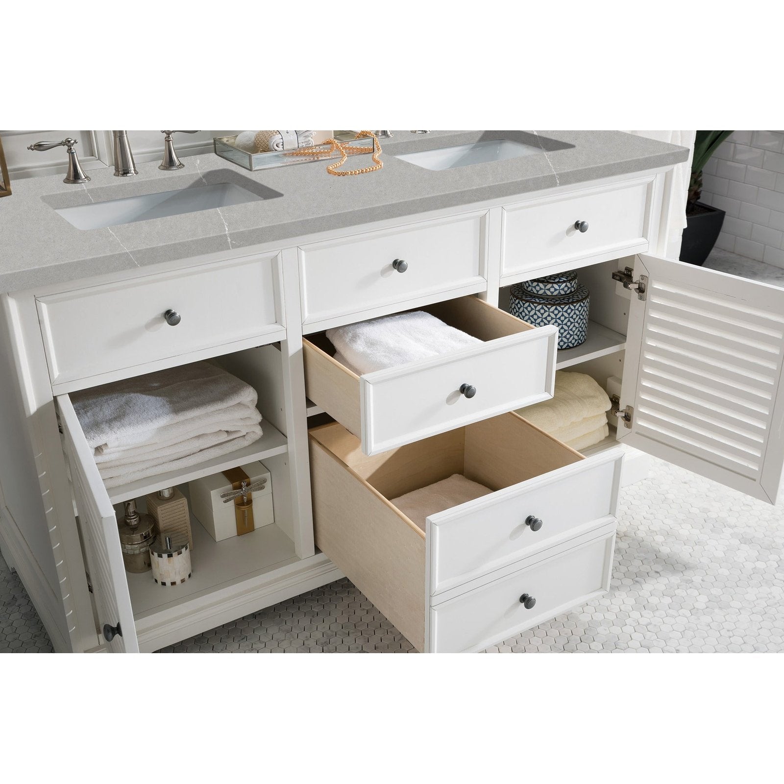 James Martin Vanities Savannah 60" Bright White Double Vanity - 238-104-V60D-BW-3AF