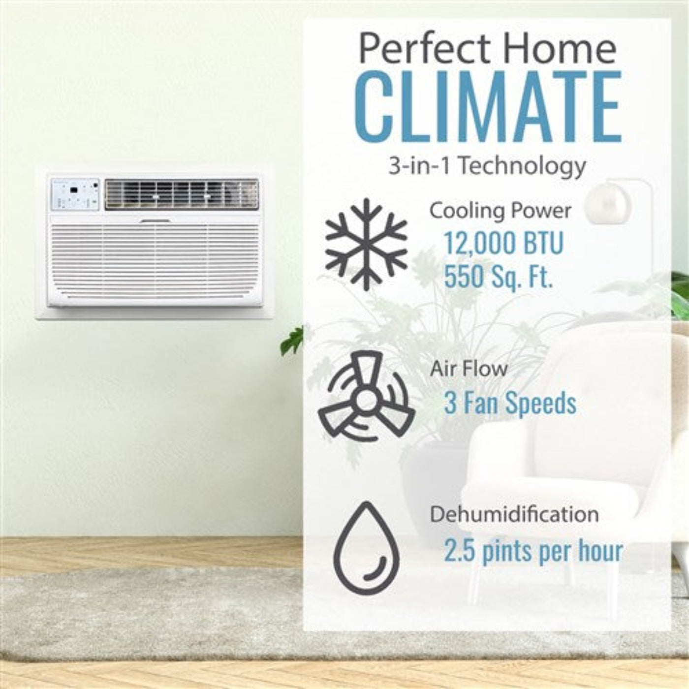 Keystone - 12000 BTU Through the Wall Air Conditioner EStar 230  -  KSTAT12-2D