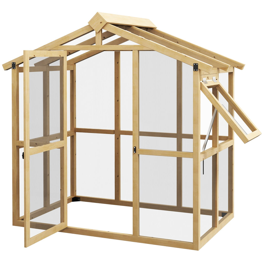 Outsunny 6.5' x 4' x 6.7' Outdoor Greenhouse with Wood Frame, Automatic Temperature Window and Lockable Door - 84H-020V00ND