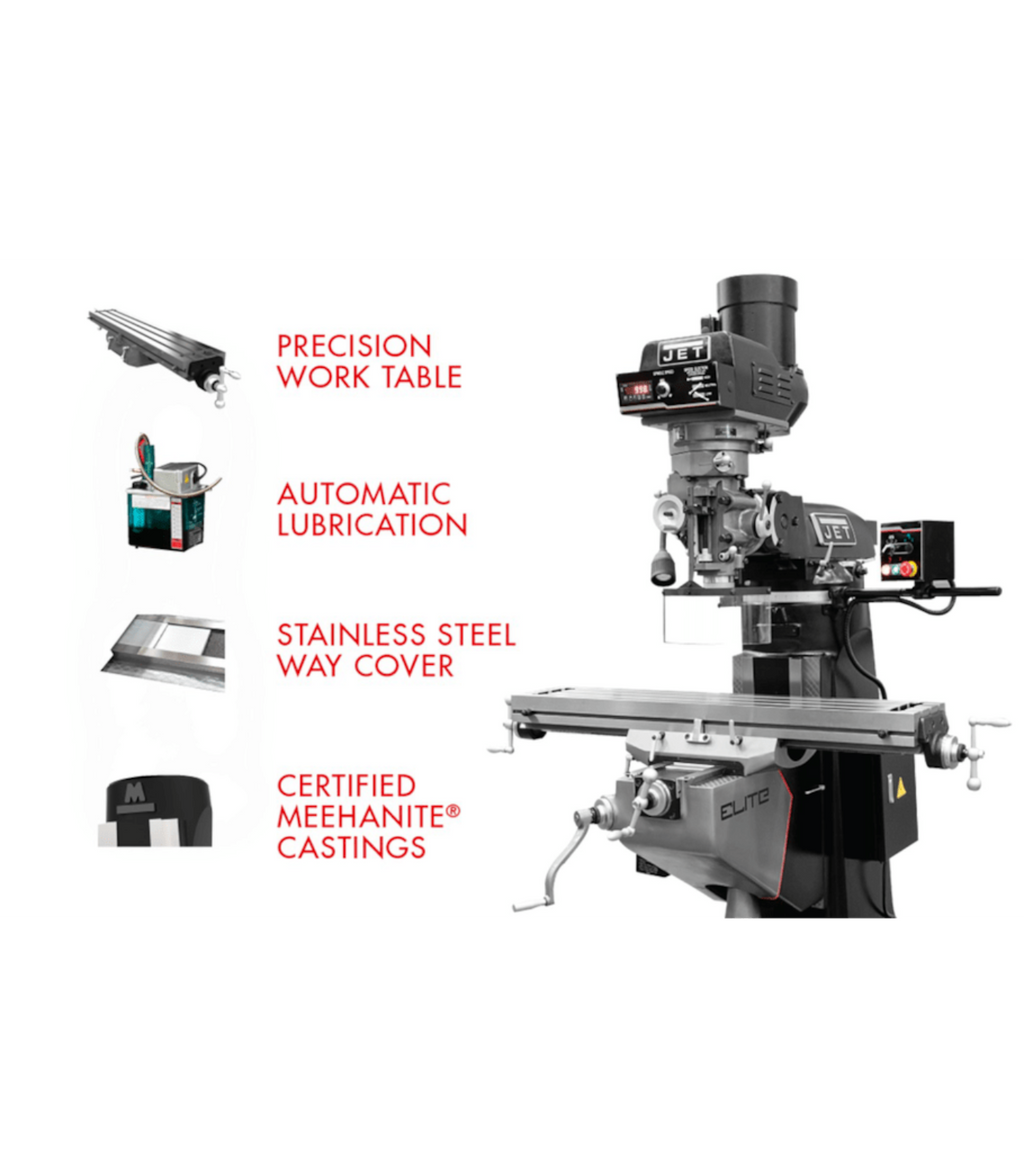 JET Elite ETM-949 Mill with 3-Axis Newall DP700 (Quill) DRO and X, Y-Axis JET Powerfeeds - JT9-894161