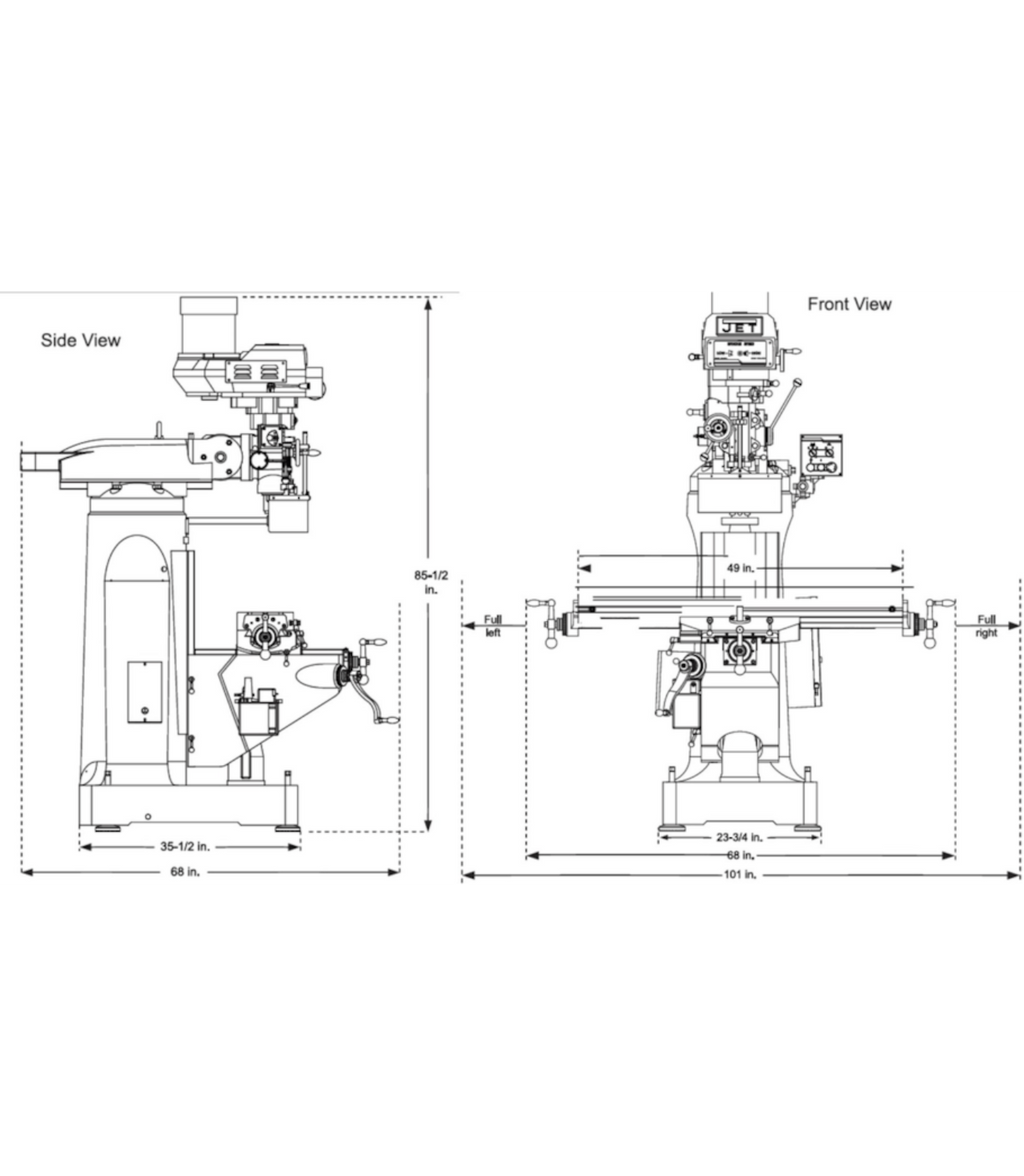 JET Elite ETM-949 Mill with 2-Axis ACU-RITE 203 DRO and X, Y-Axis JET Powerfeeds - JT9-894112