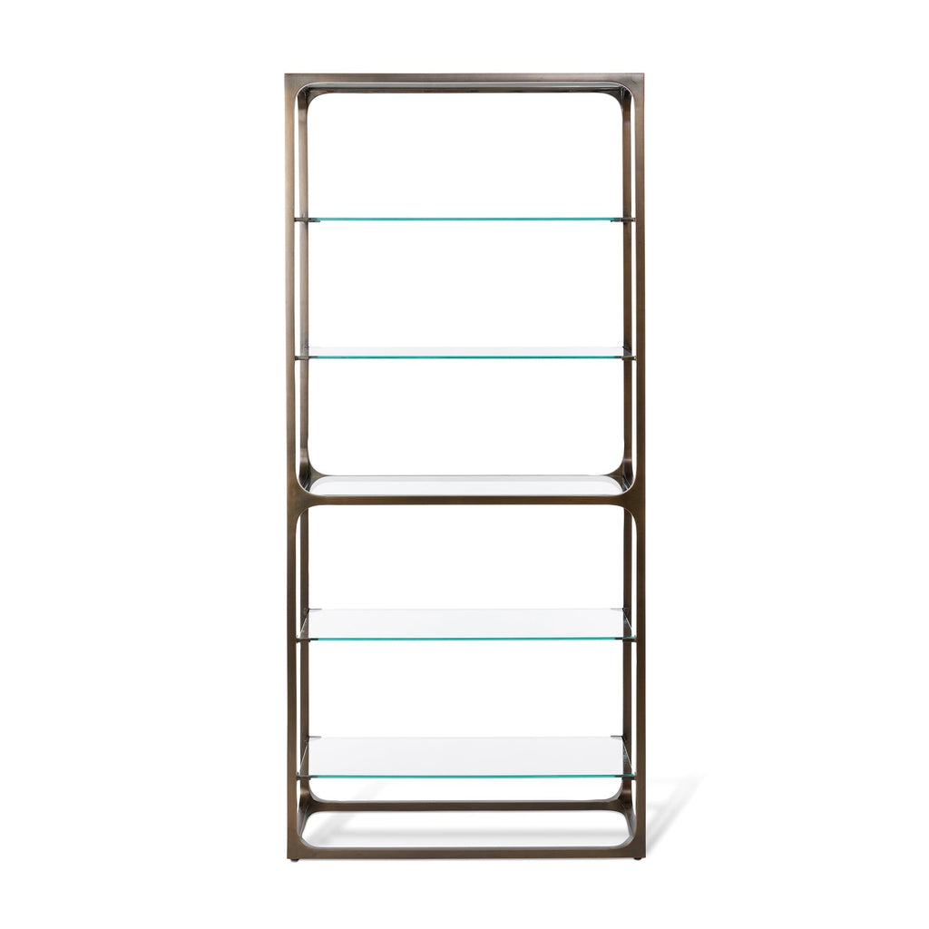 Park Hill Collection Taurus Bookshelf - Antique Bronze Frame with Glass Shelves for Elegant Home Office & Living Room Decor - EFC20039