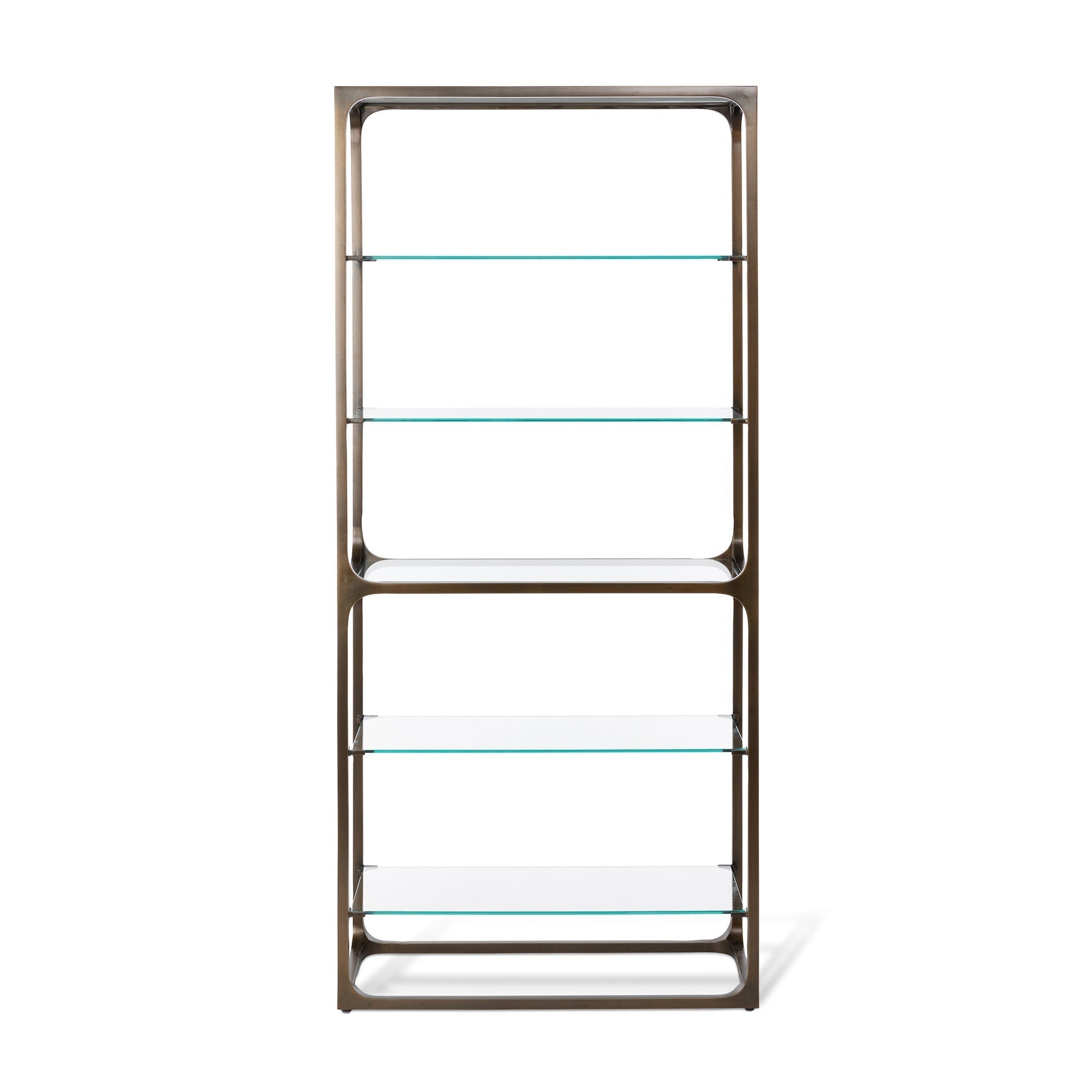 Park Hill Collection Taurus Bookshelf - Antique Bronze Frame with Glass Shelves for Elegant Home Office & Living Room Decor - EFC20039