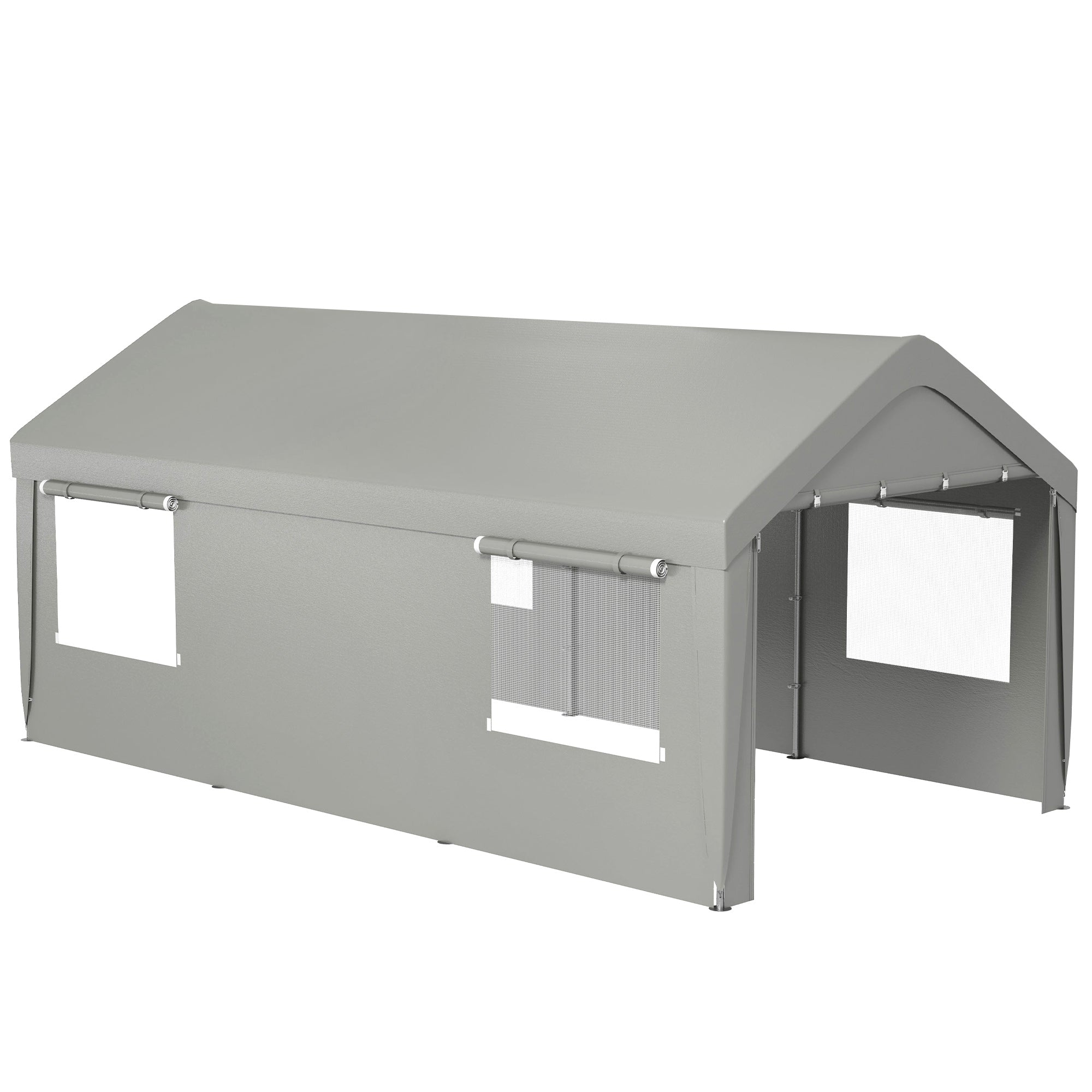 Outsunny 10' x 20' Heavy Duty Portable Garage with 4 Mesh Windows & 2 Doors, Gray - 84C-523V00GY