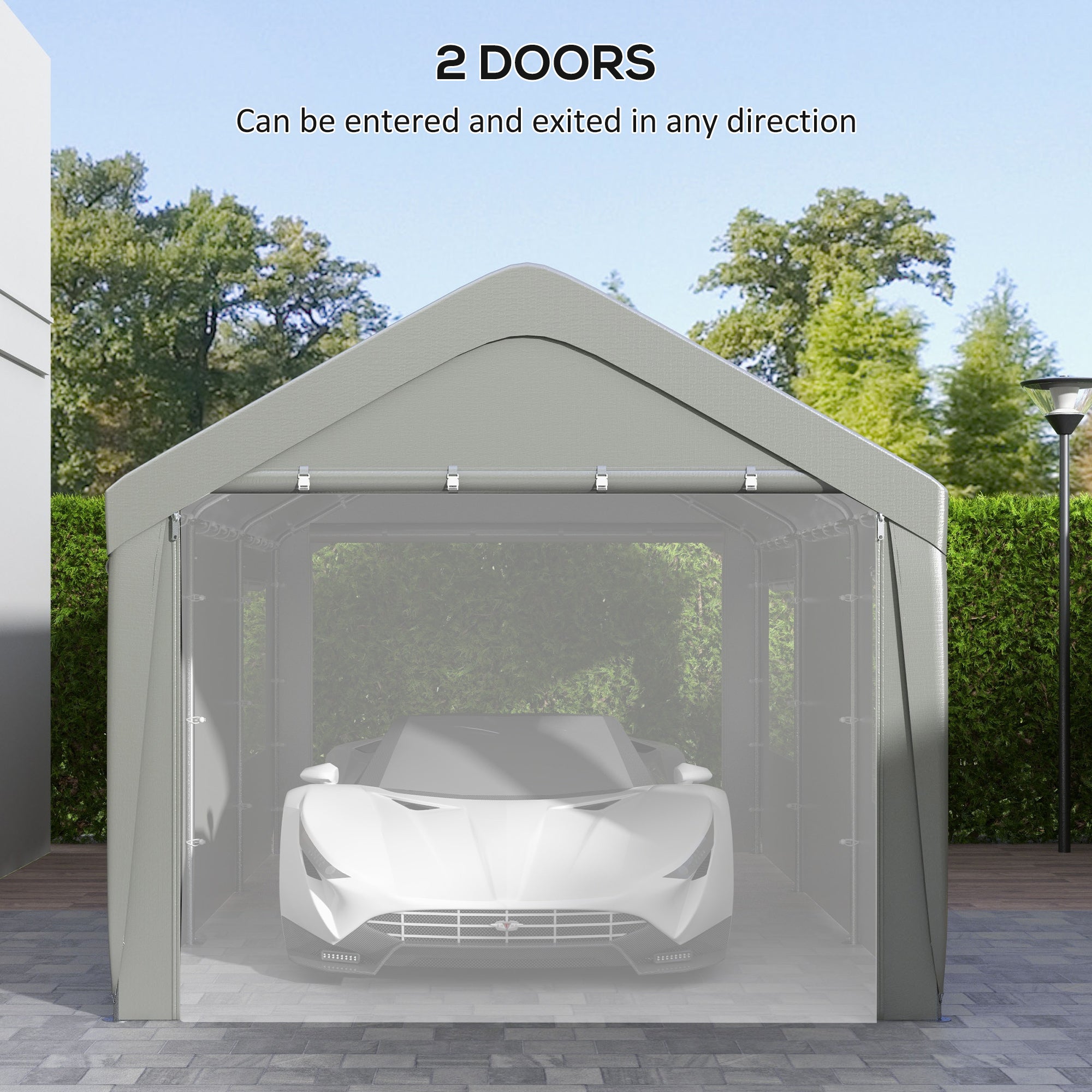 Outsunny 10' x 20' Heavy Duty Portable Garage with 4 Mesh Windows & 2 Doors, Gray - 84C-523V00GY