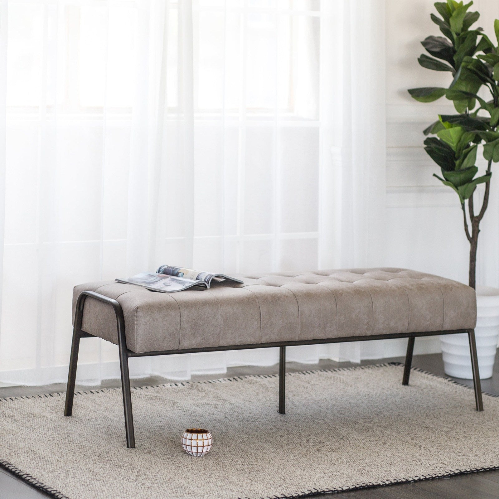 New Pacific Direct Venturi PU Leather Tufted Bench 9900025-278