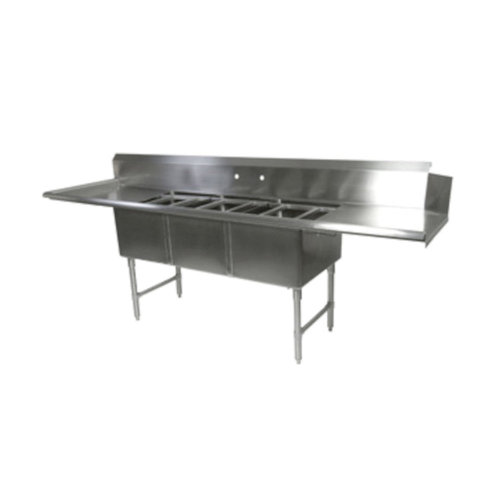 John Boos DT3B18244-2D24L 103.5" W x 30" D Dishtable/Pot Sink Two 24" Drainboard - JBDT3B182442D24L