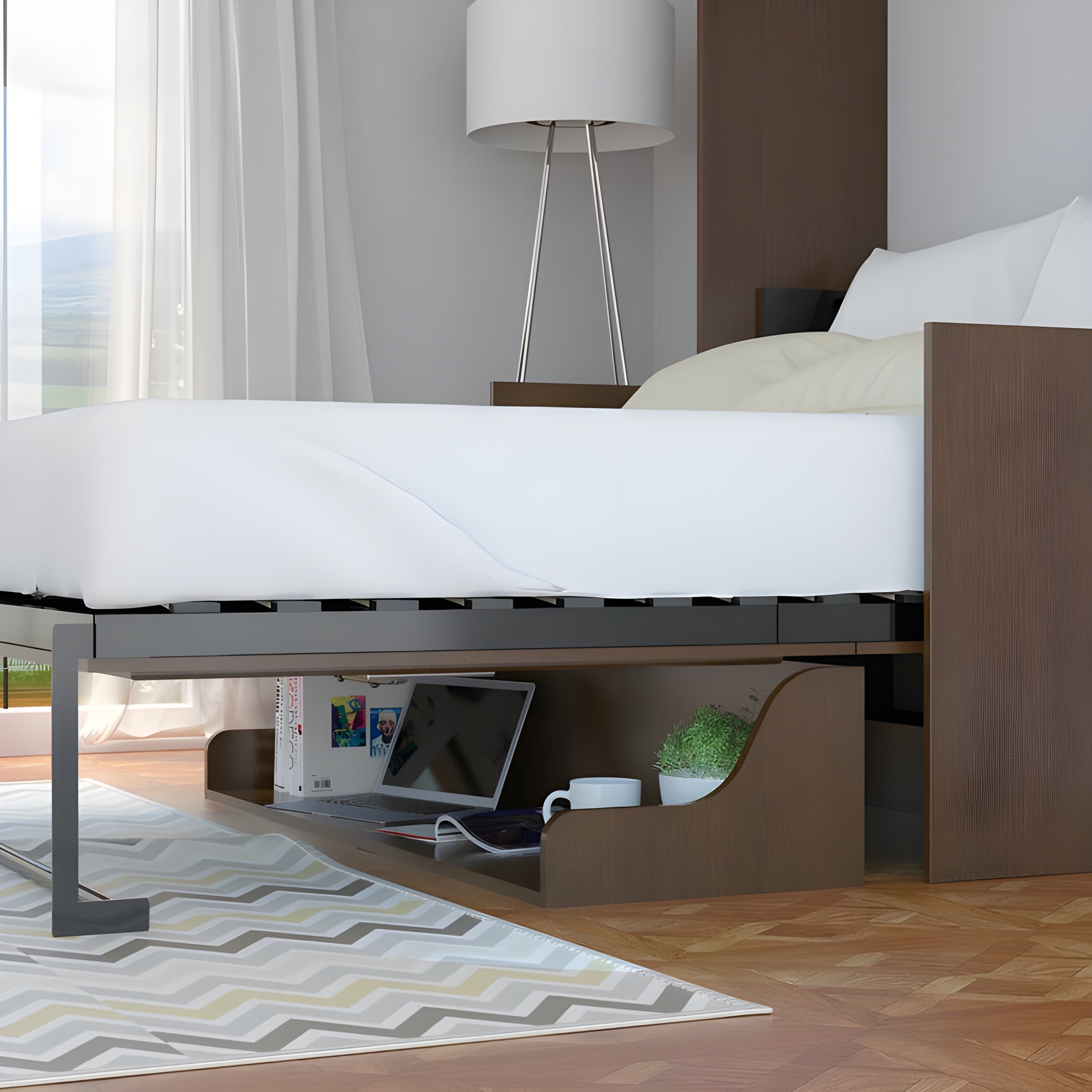 Murphy Bed With Desk, Full Size, Coventry Walnut by Leto Muro