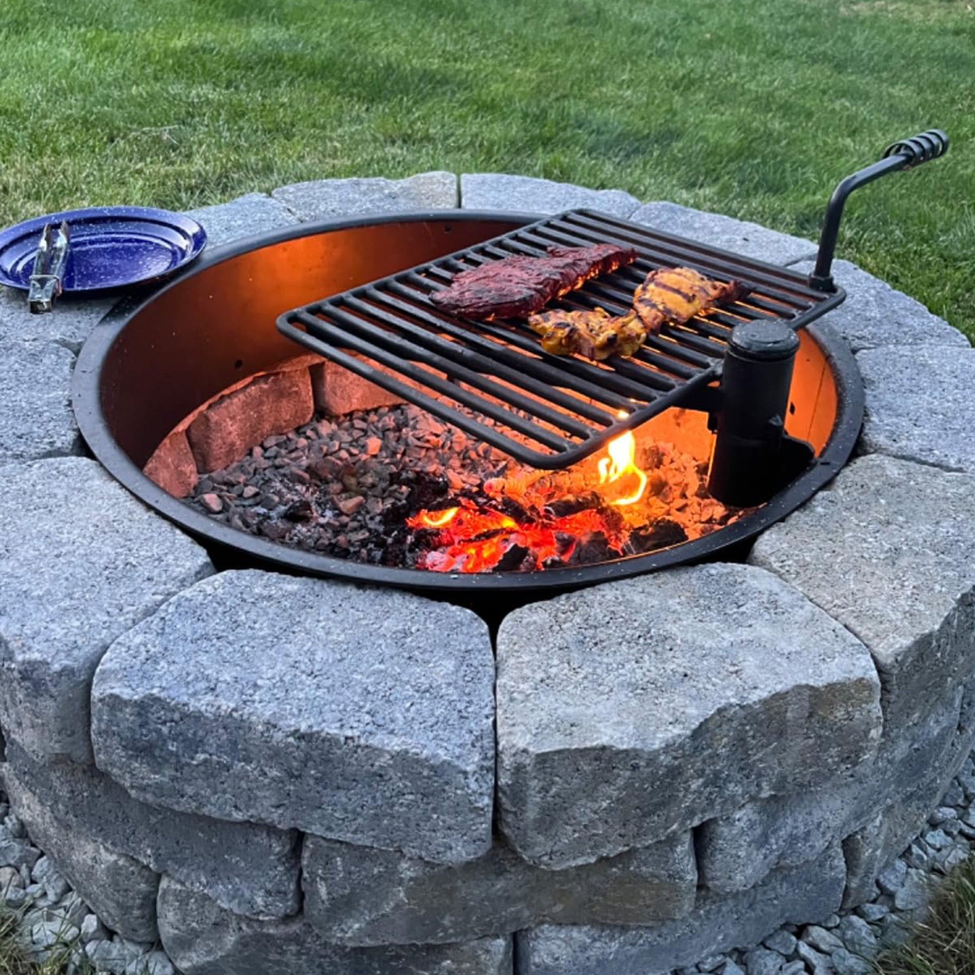 Pilot Rock 3 Pack 30.5 Inch Steel Ground Fire Pit Ring and Metal Cooking Grate - 415876
