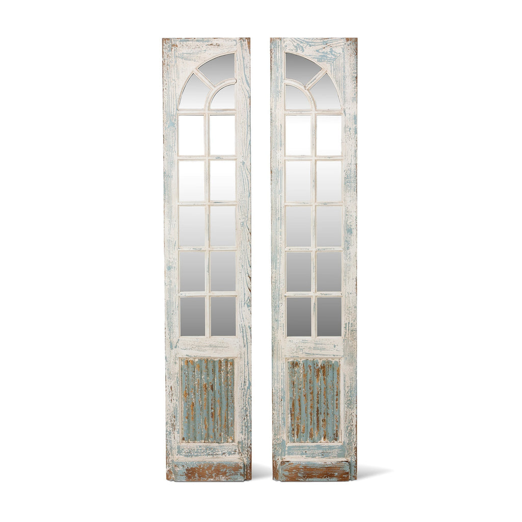 Park Hill Collection Mirrored Sidelights - Elegant Set of 2 with White-Washed Finish and Unique Blue Highlights for Home Decor - EWI26166